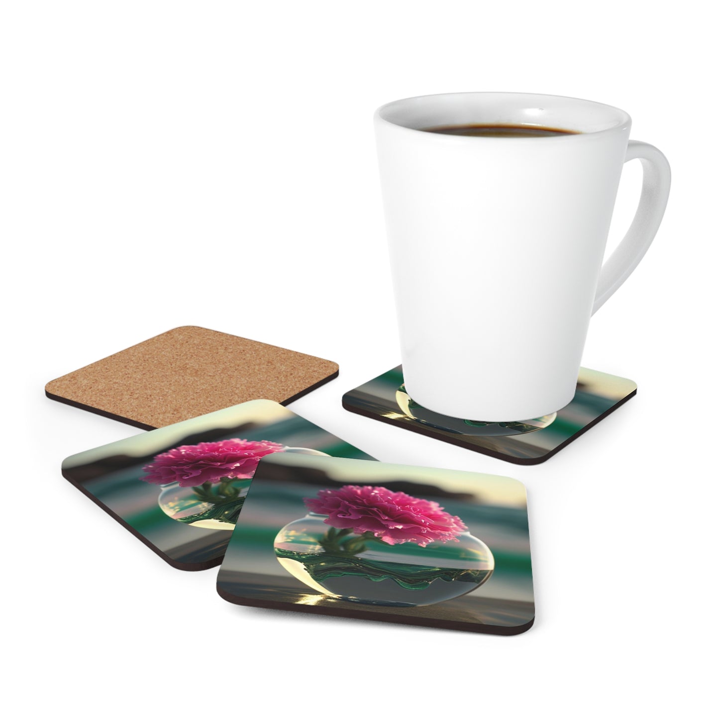 Corkwood Coaster Set Carnation 3