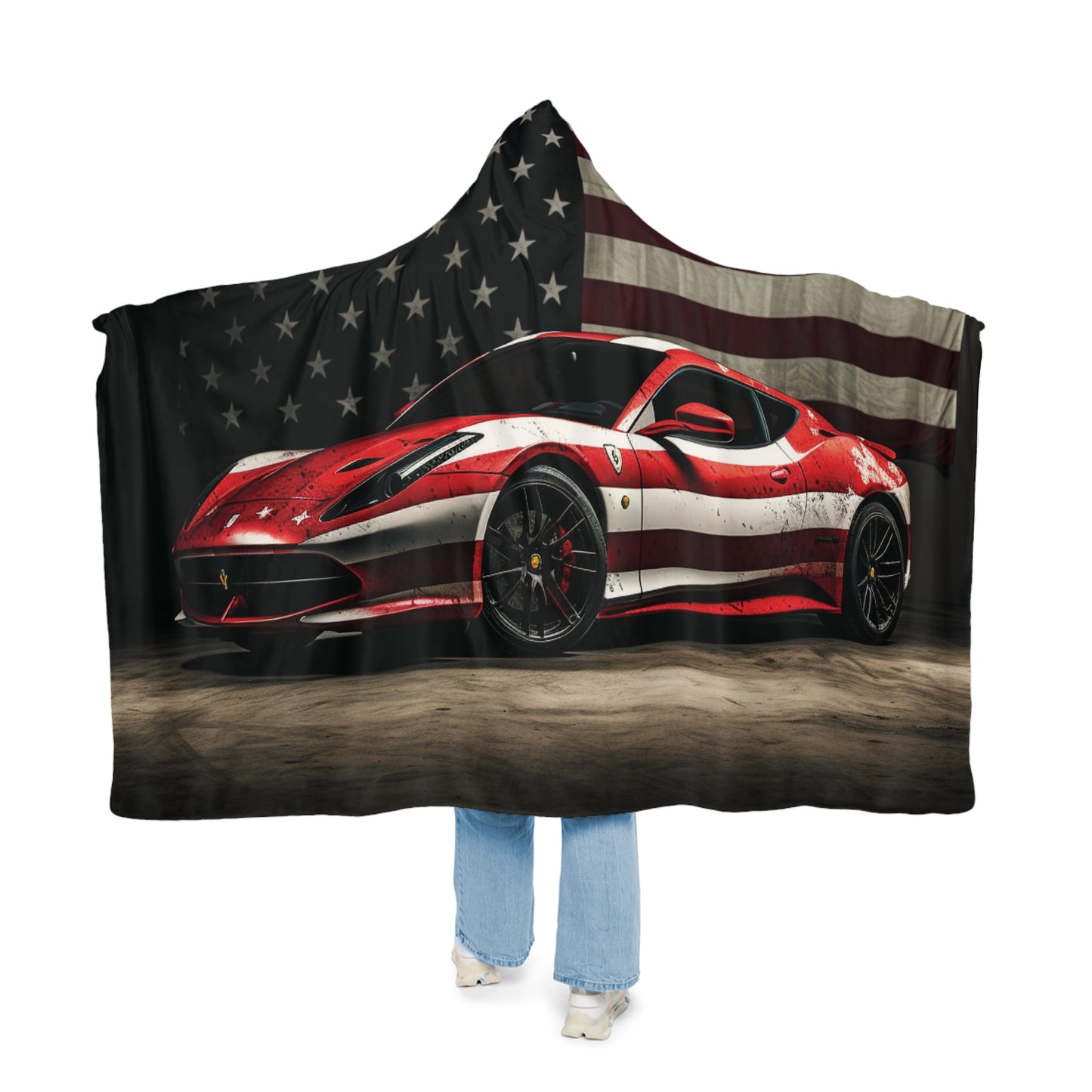 Snuggle Hooded Blanket American Flag Background Ferrari 1