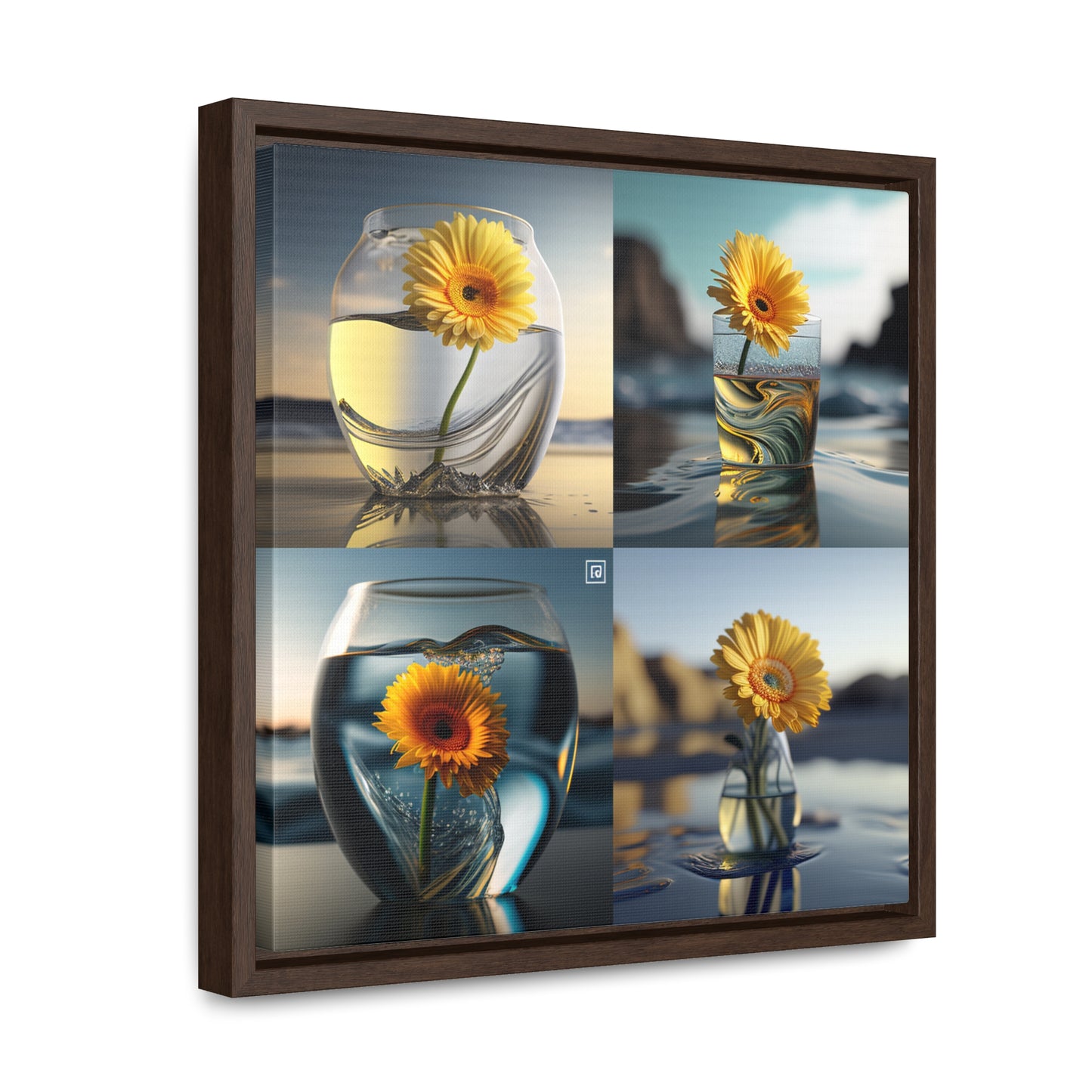 Gallery Canvas Wraps, Square Frame yello Gerbera glass 5