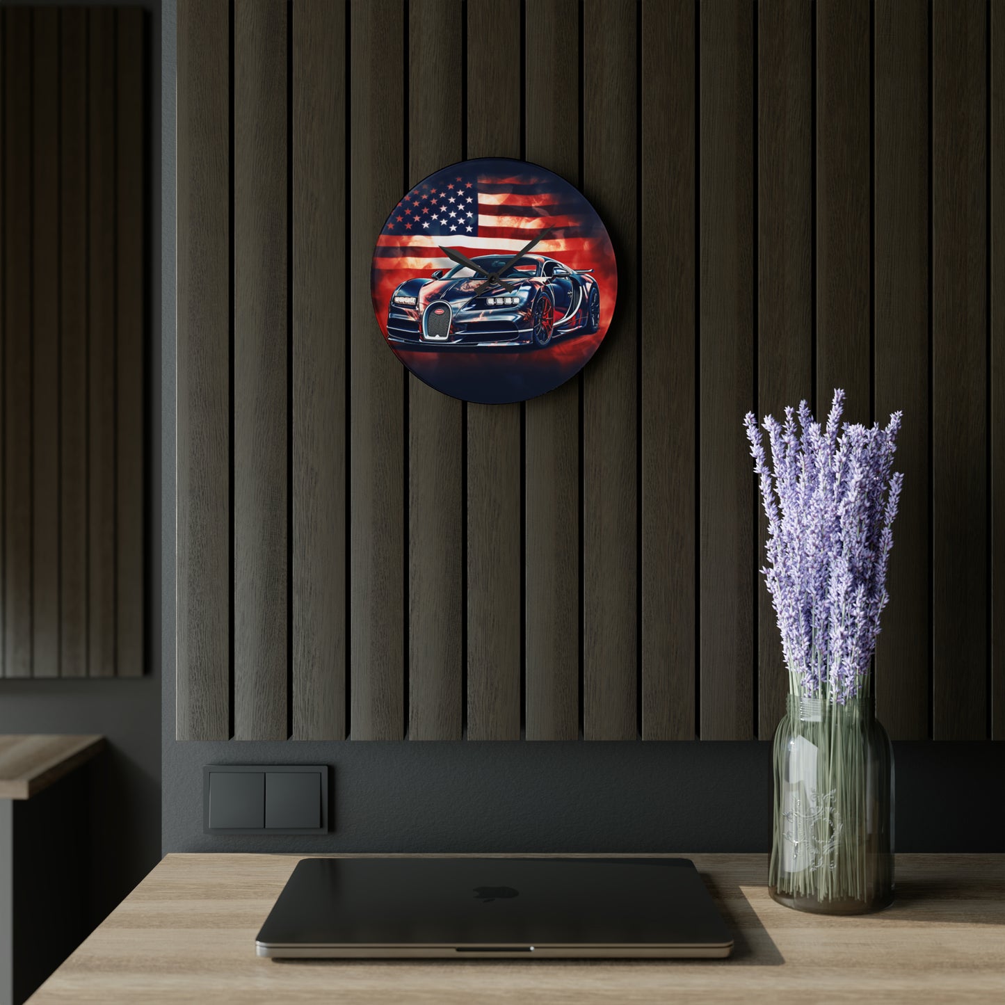 Acrylic Wall Clock Abstract American Flag Background Bugatti 4