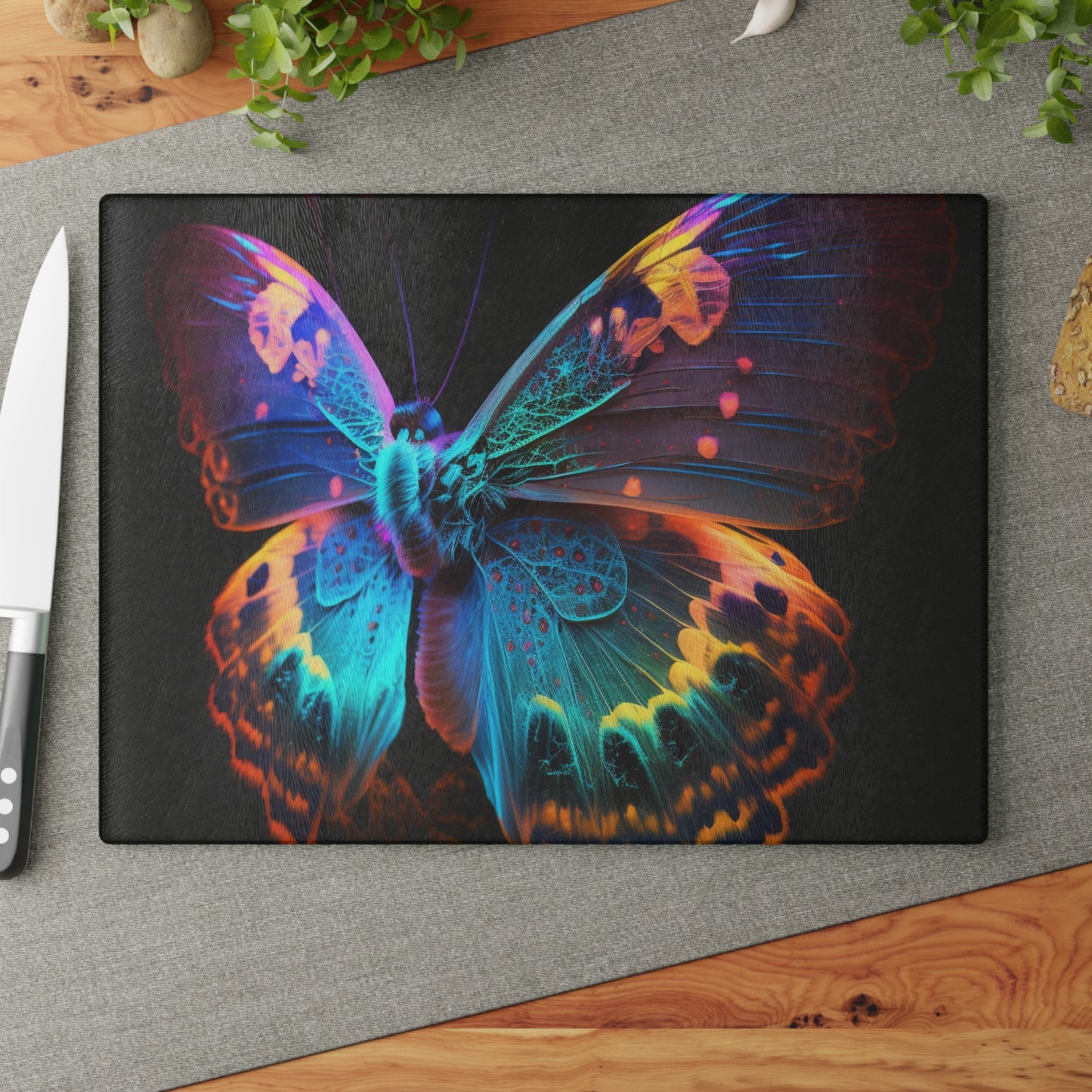 Glass Cutting Board Raw Hyper Color Butterfly 4