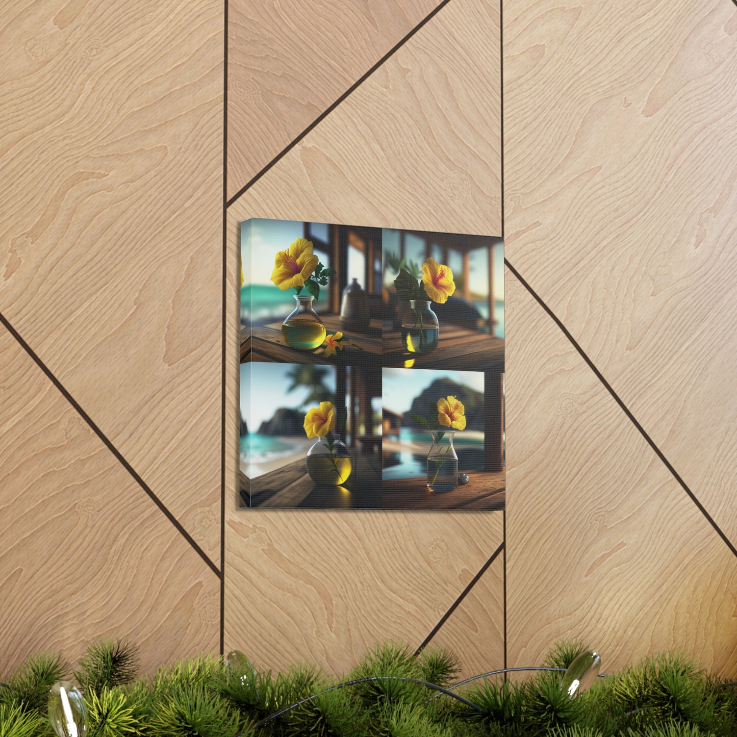 Canvas Gallery Wraps Yellow Hibiscus Wood 5
