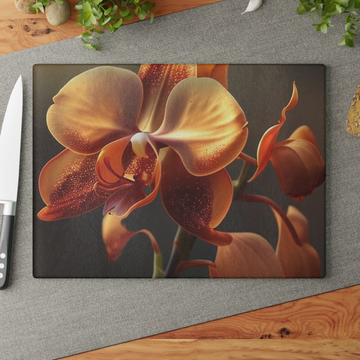 Glass Cutting Board Orange Orchid 1