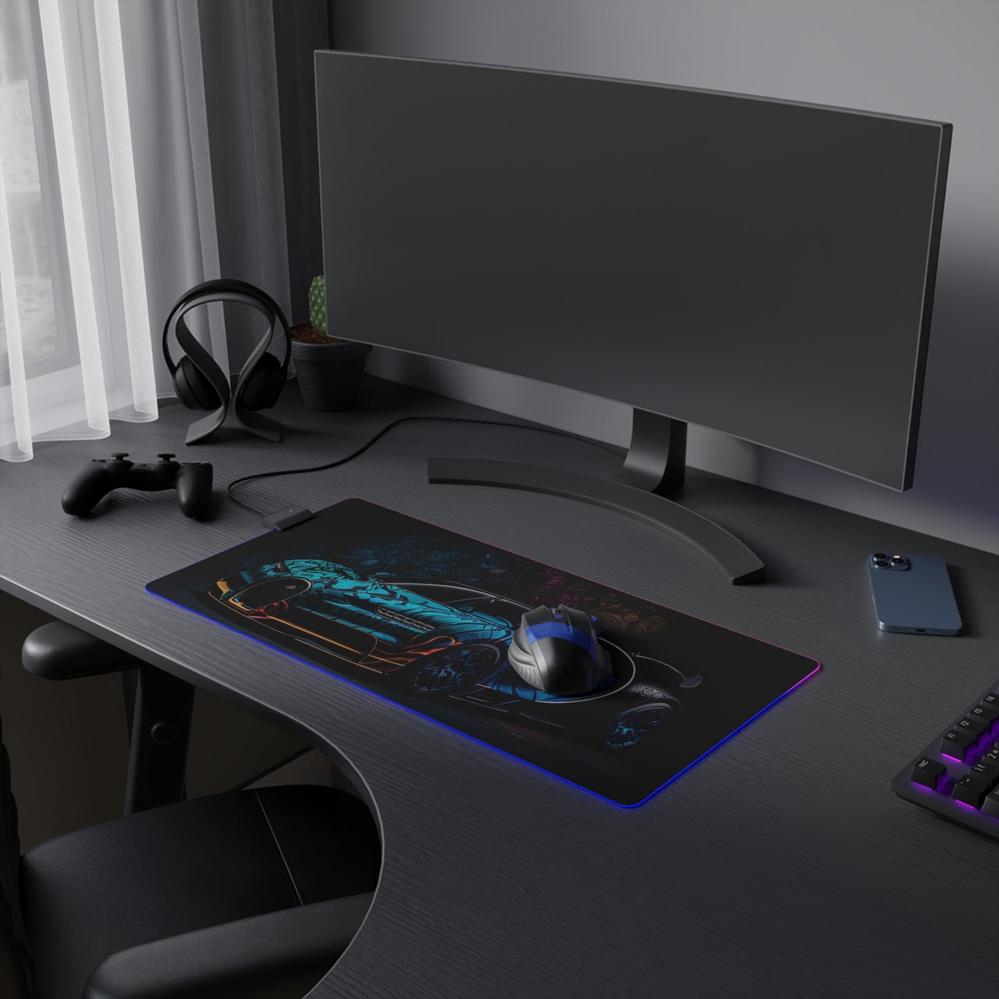 LED Gaming Mouse Pad Bugatti Blue 3