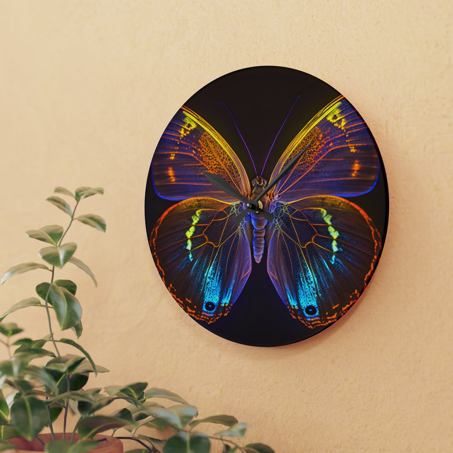 Acrylic Wall Clock Neon Butterfly Flair 2