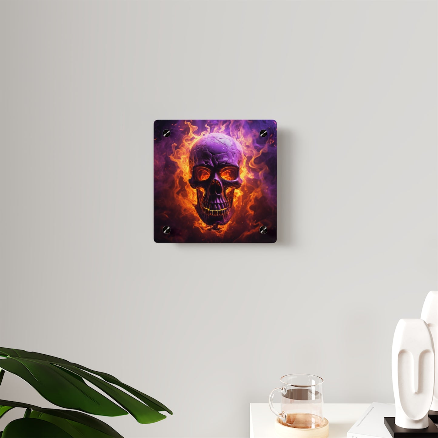 Acrylic Wall Art Panels Skull Flames 3