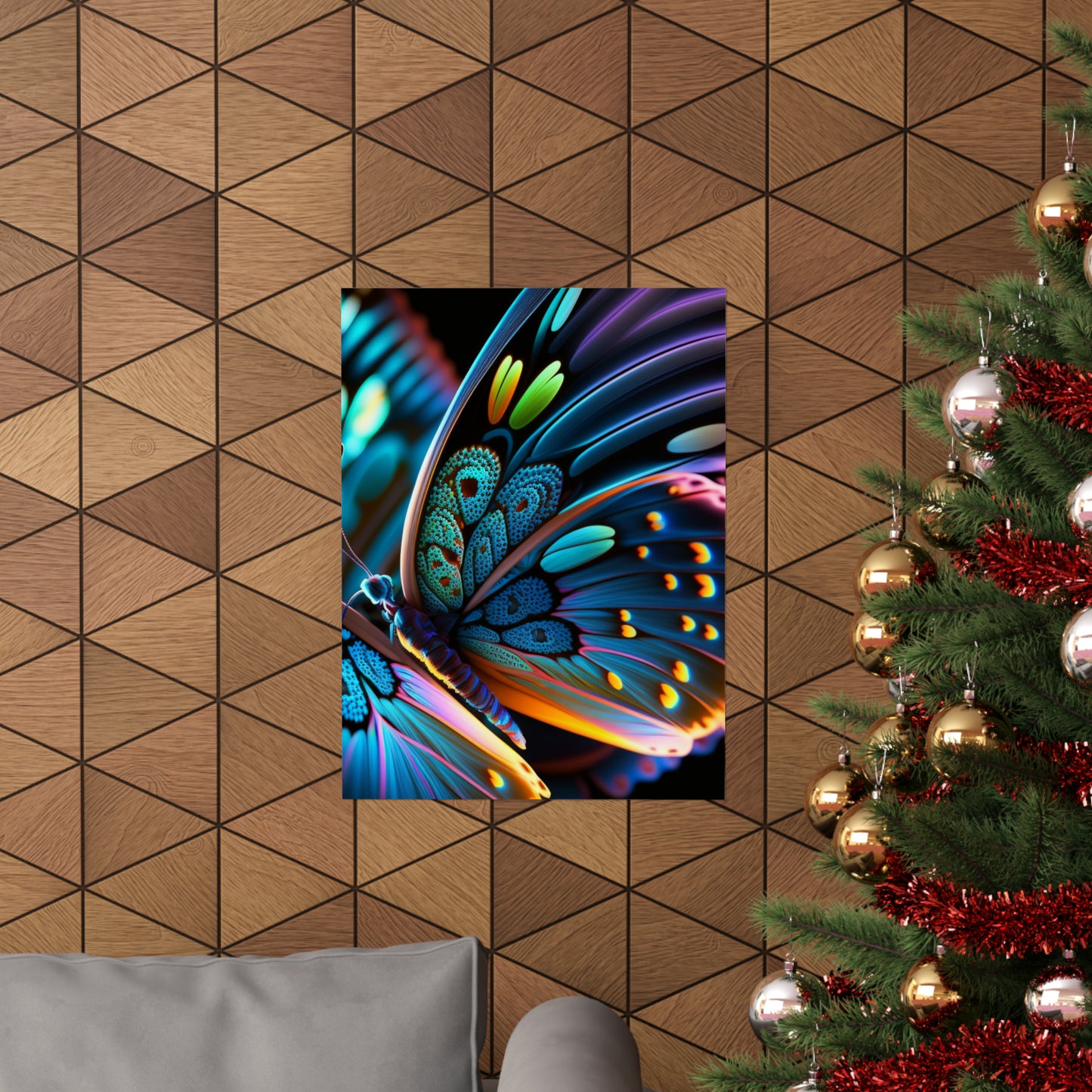 Premium Matte Vertical Posters Neon Butterfly Macro 2