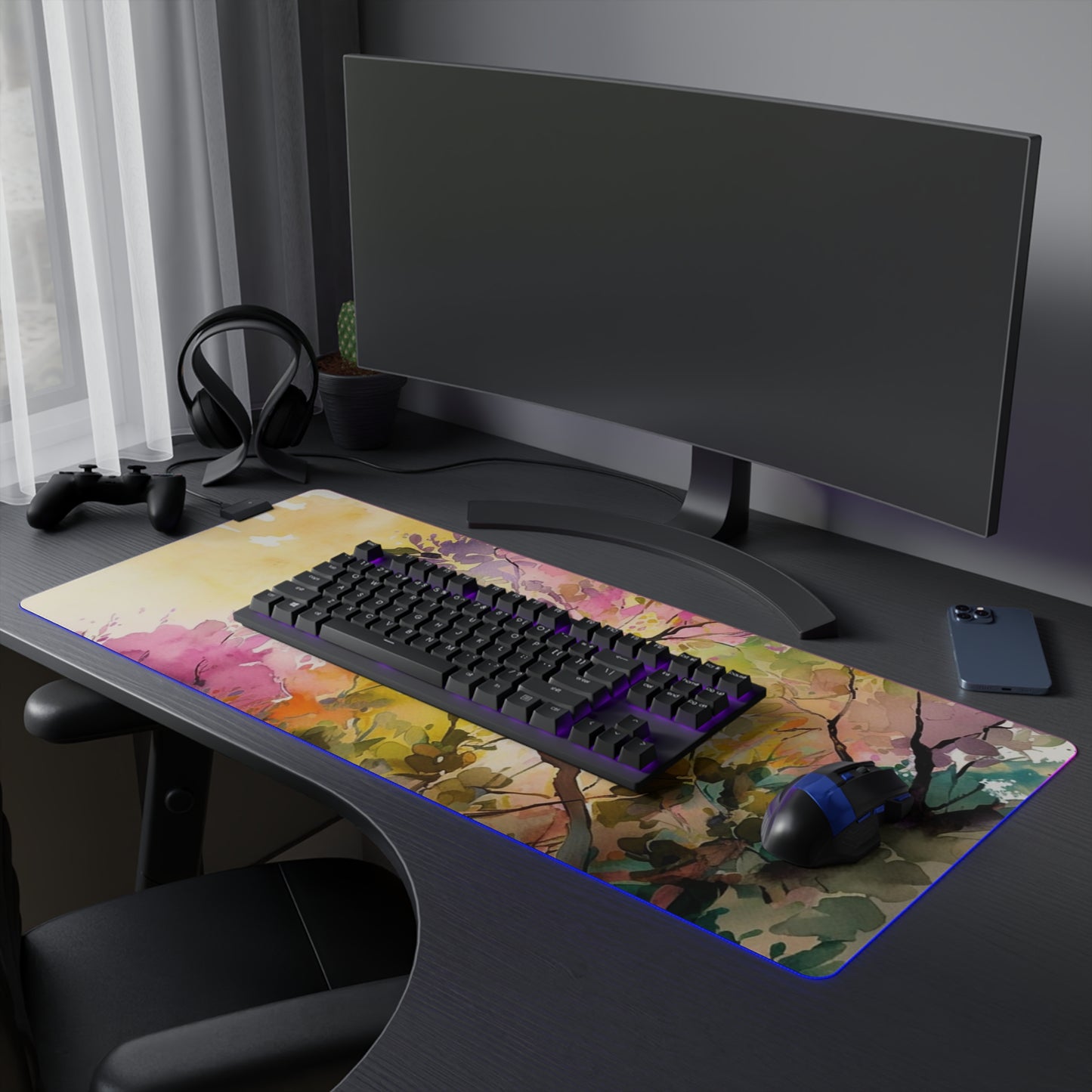 LED Gaming Mouse Pad Mother Nature Bright Spring Colors Realistic Watercolor 2