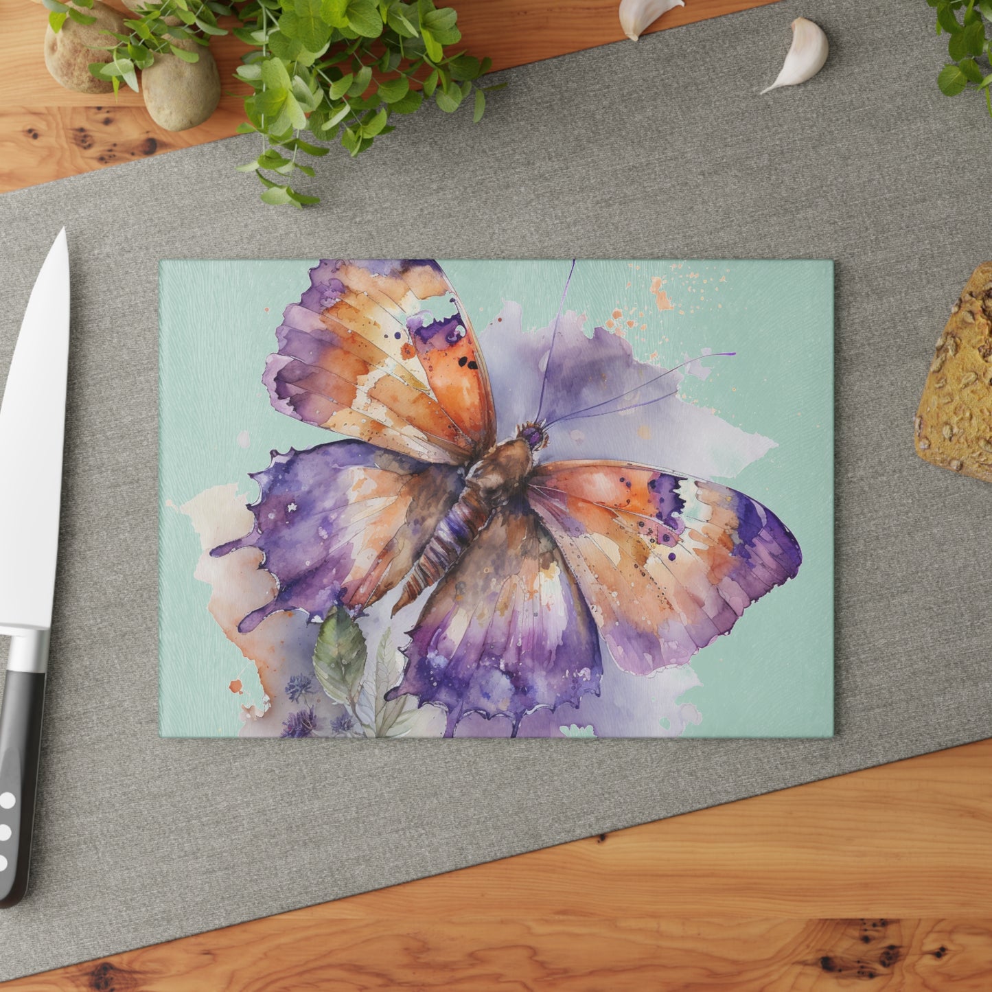 Glass Cutting Board MerlinRose Watercolor Butterfly 1