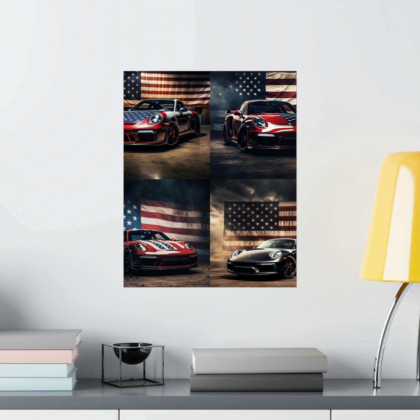 Premium Matte Vertical Posters American Flag Background Porsche 5