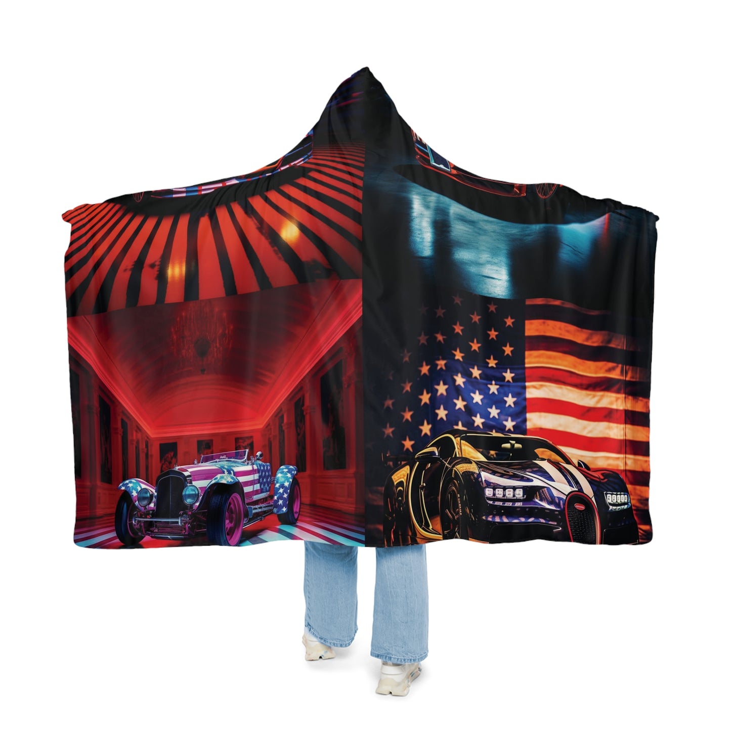 Snuggle Hooded Blanket Macro Bugatti American Flag 5