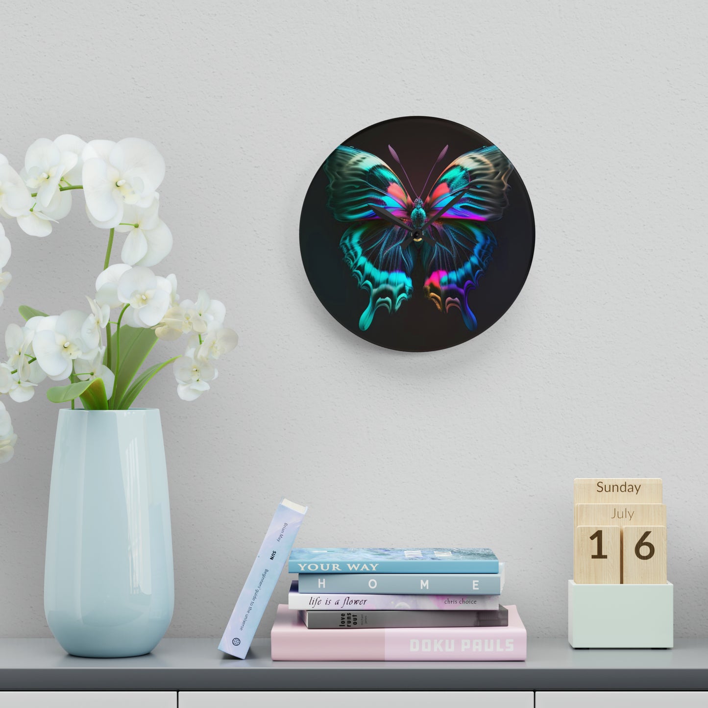 Acrylic Wall Clock Neon Butterfly Fusion 3