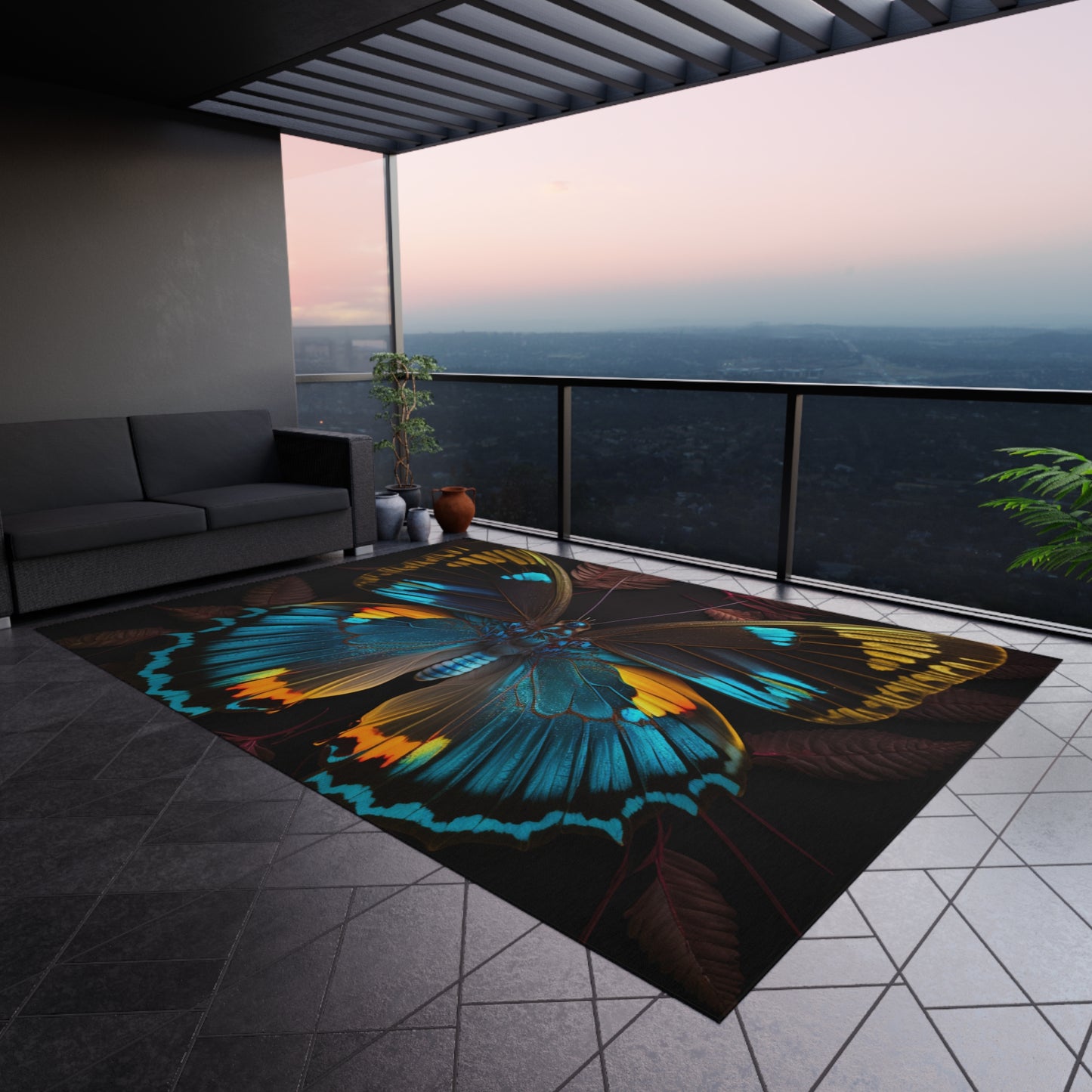 Outdoor Rug  Neon Butterfly Flair 1