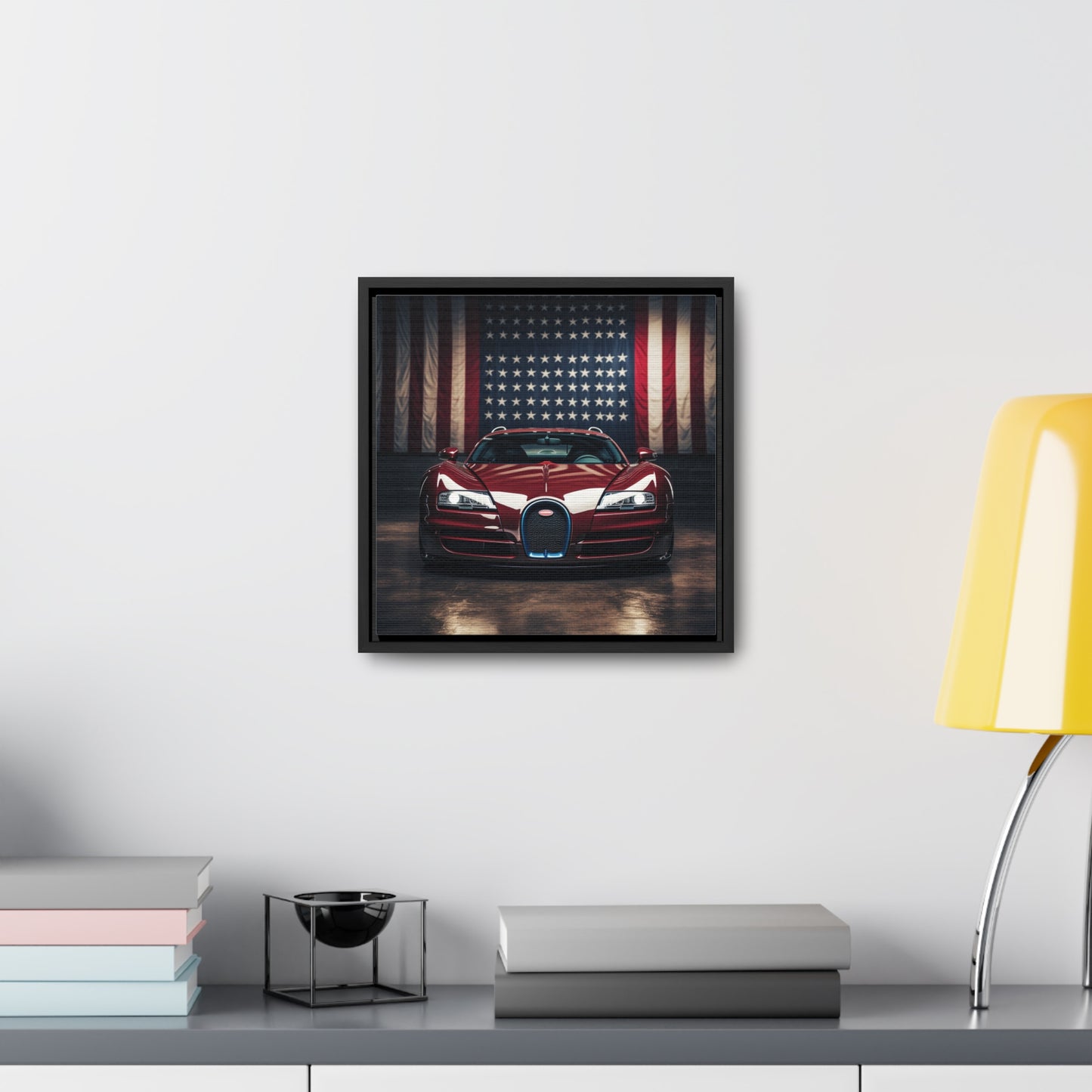 Gallery Canvas Wraps, Square Frame American Flag Background Bugatti 1