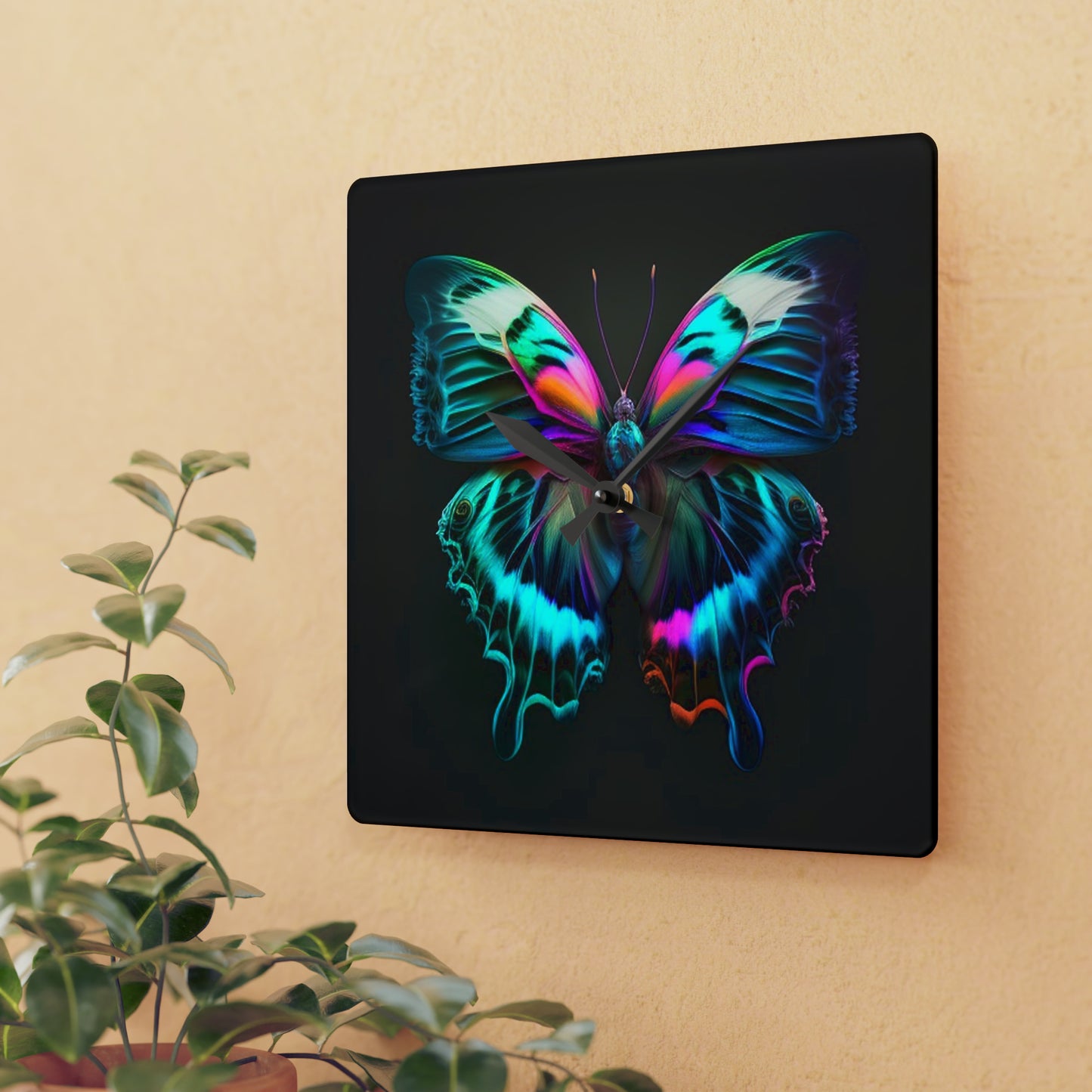 Acrylic Wall Clock Neon Butterfly Fusion 4