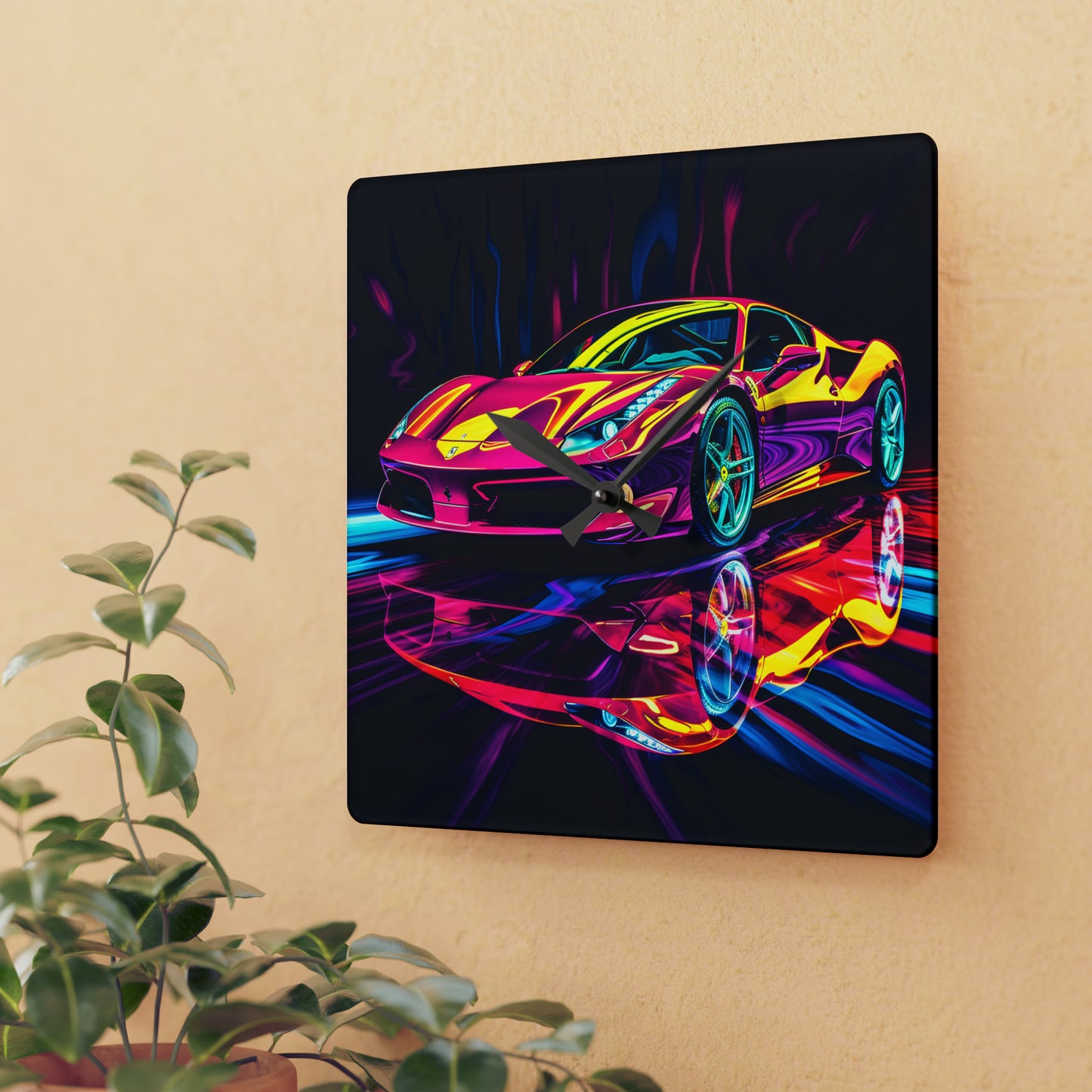 Acrylic Wall Clock Pink Ferrari Macro 2