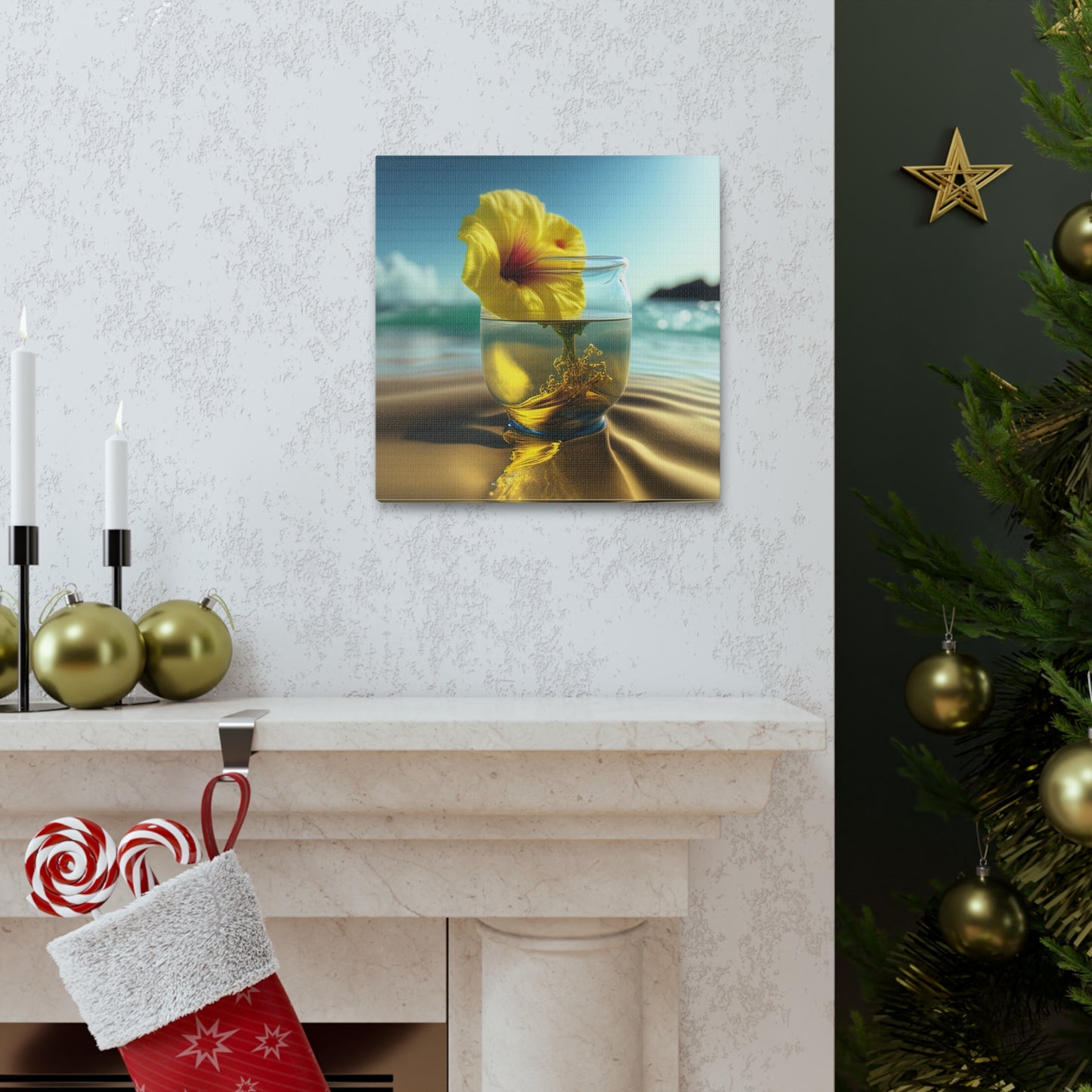 Canvas Gallery Wraps Yellow Hibiscus glass 1