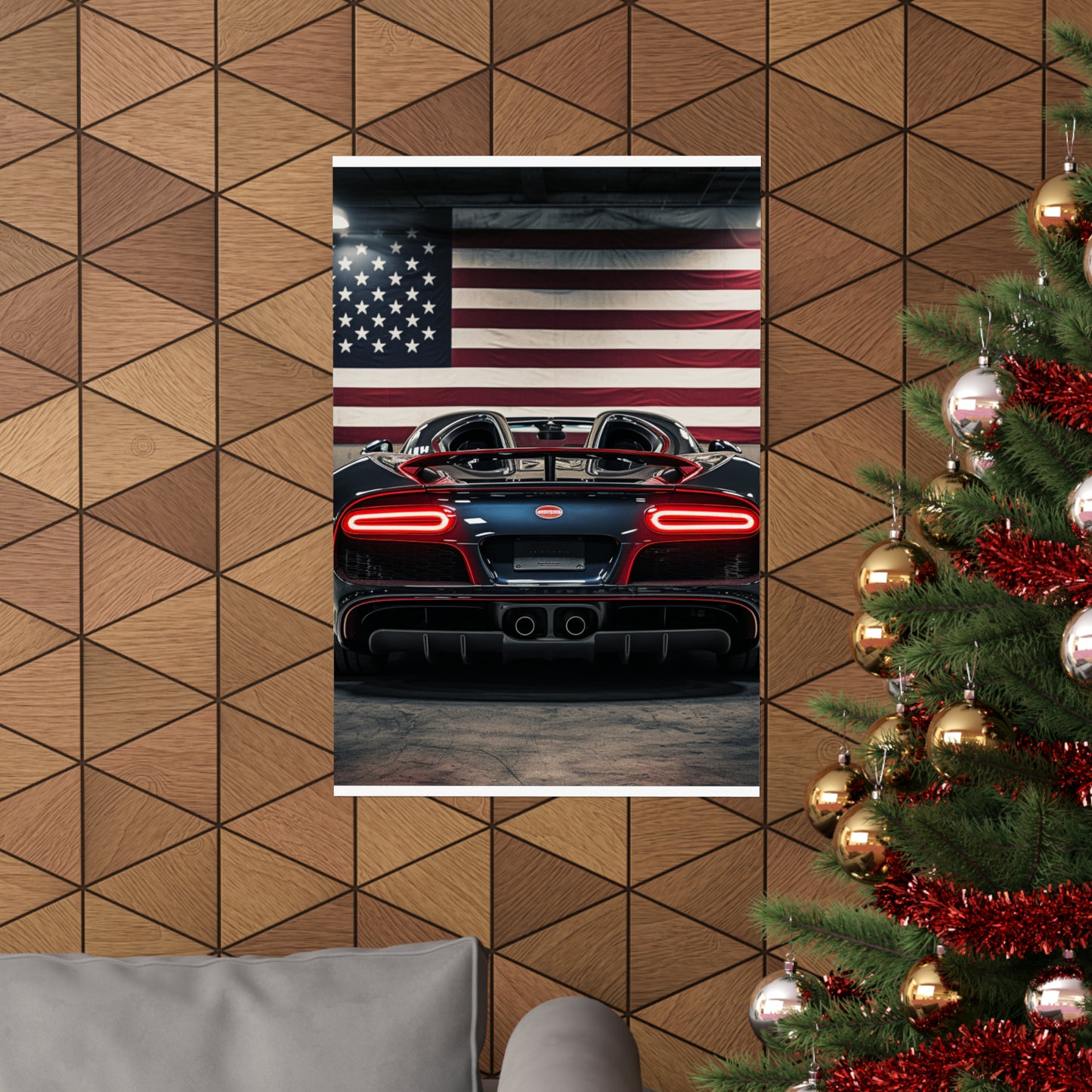 Premium Matte Vertical Posters American Flag Background Bugatti 4