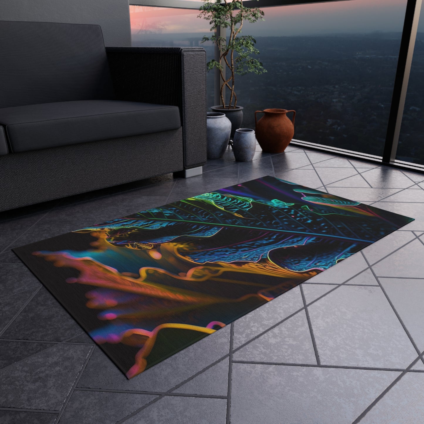 Outdoor Rug  Florescent Skull Death 4