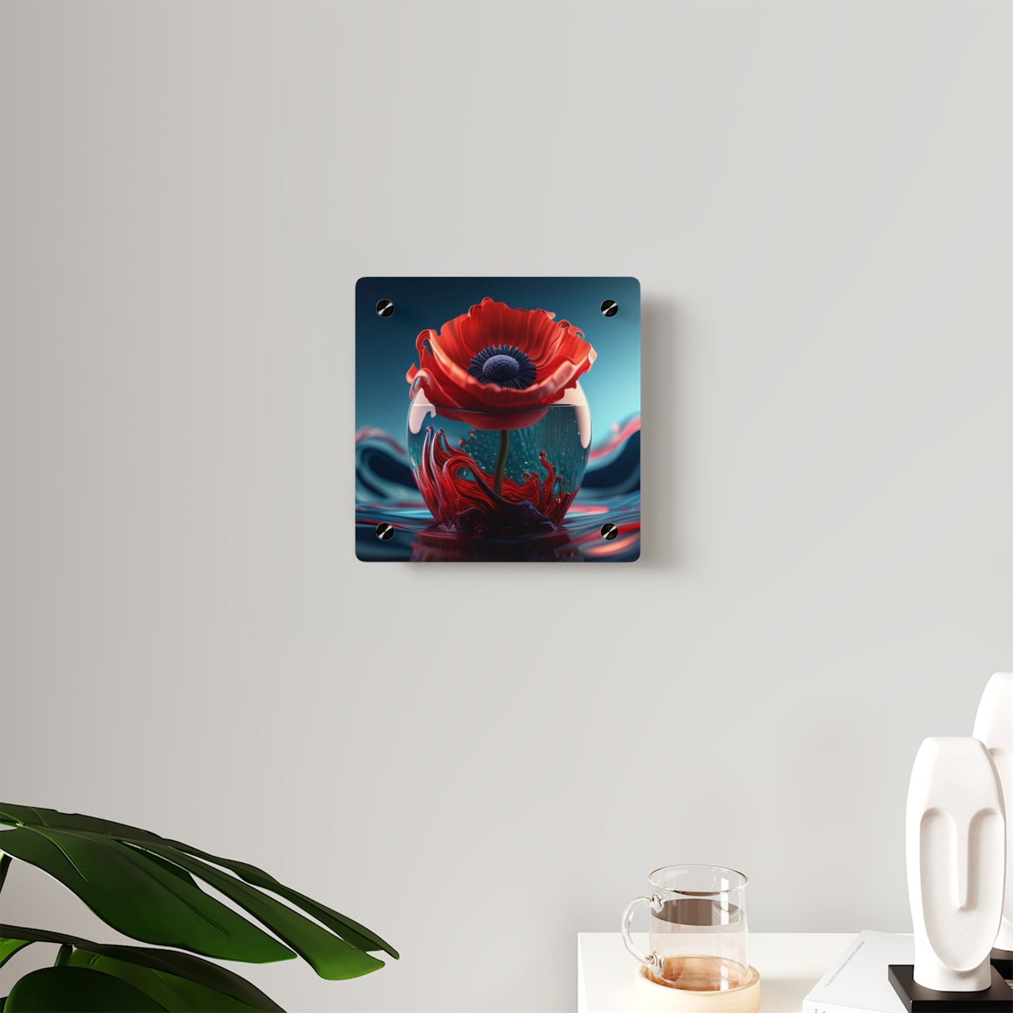 Acrylic Wall Art Panels Red Anemone in a Vase 2