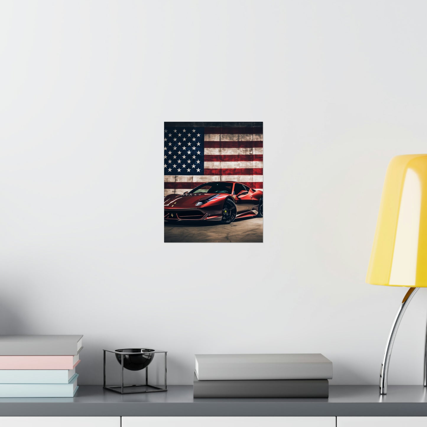 Premium Matte Vertical Posters American Flag Background Ferrari 4