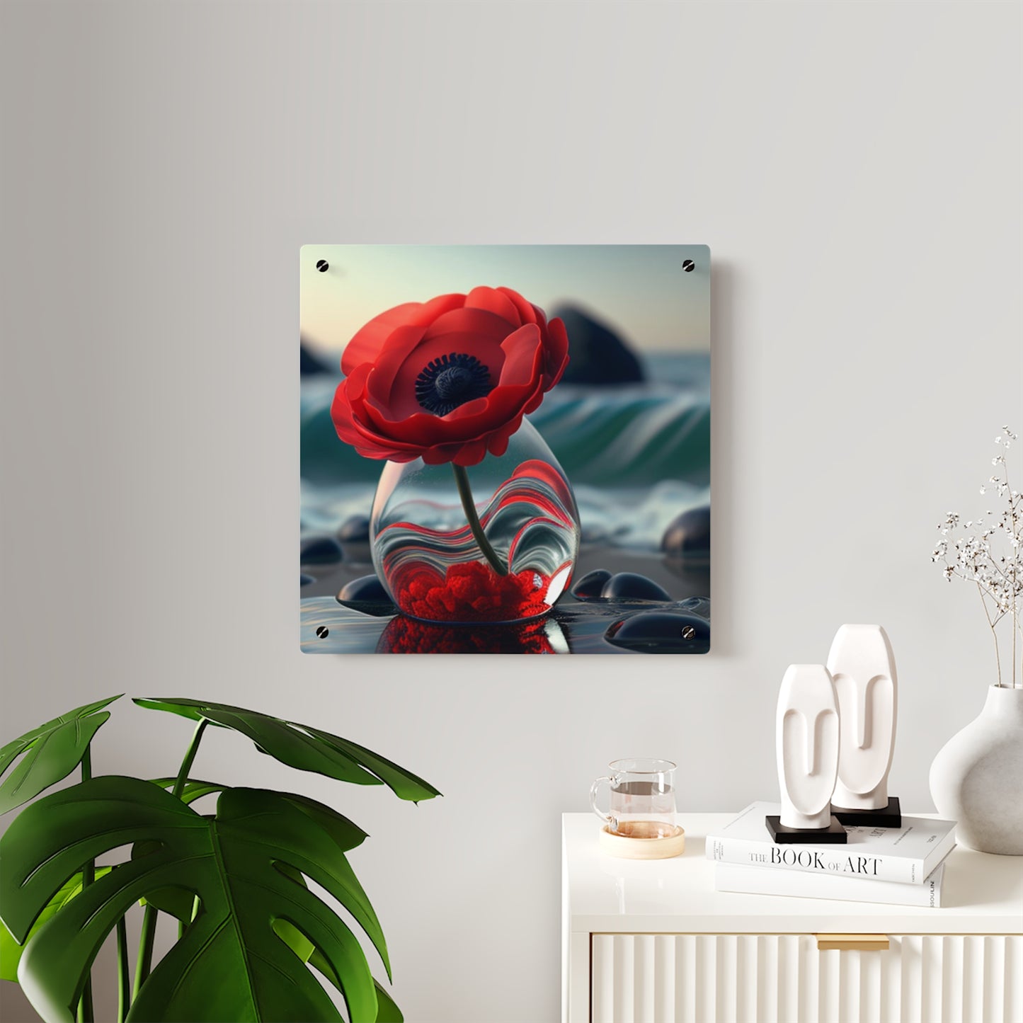 Acrylic Wall Art Panels Red Anemone in a Vase 1