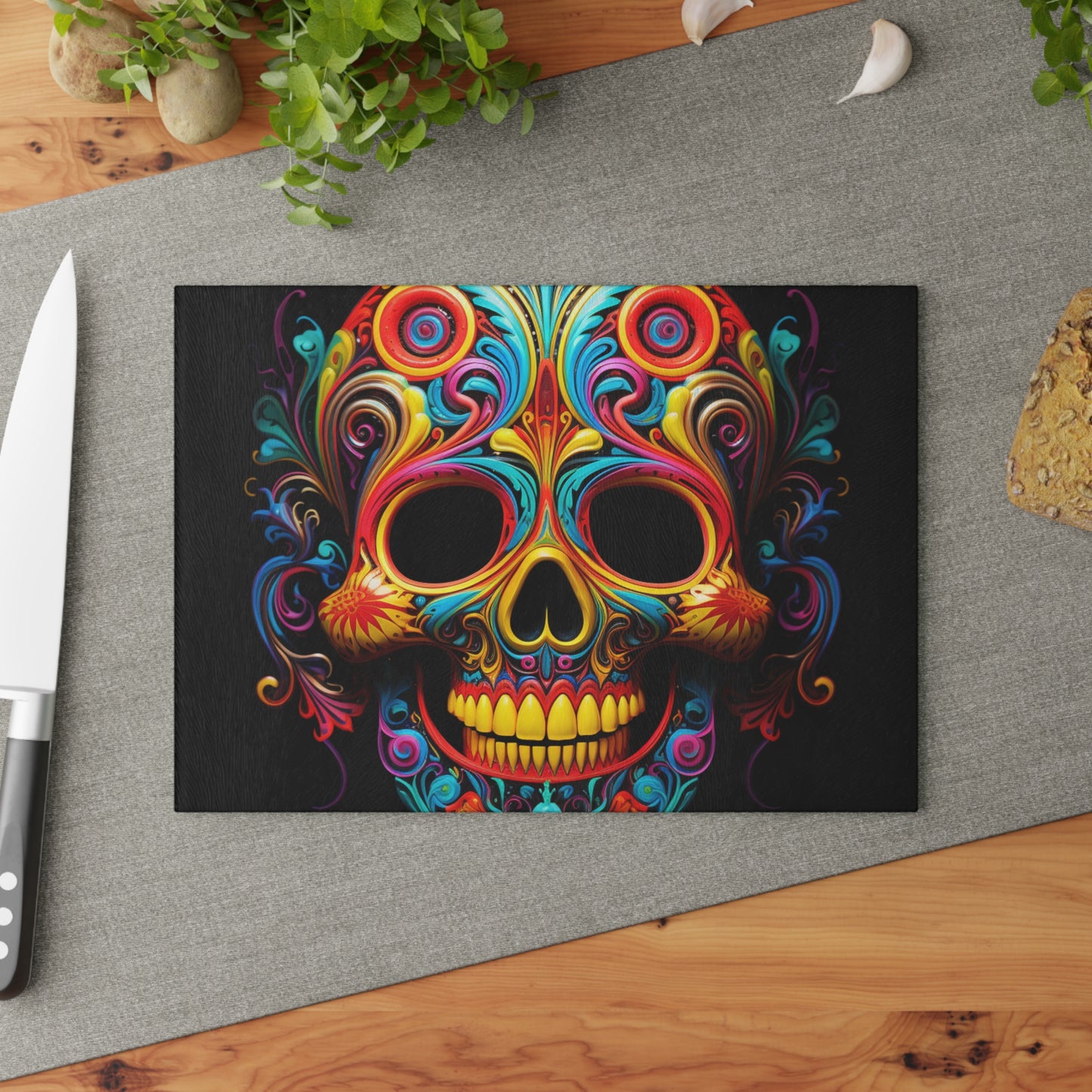 Glass Cutting Board Macro Skull Color 1