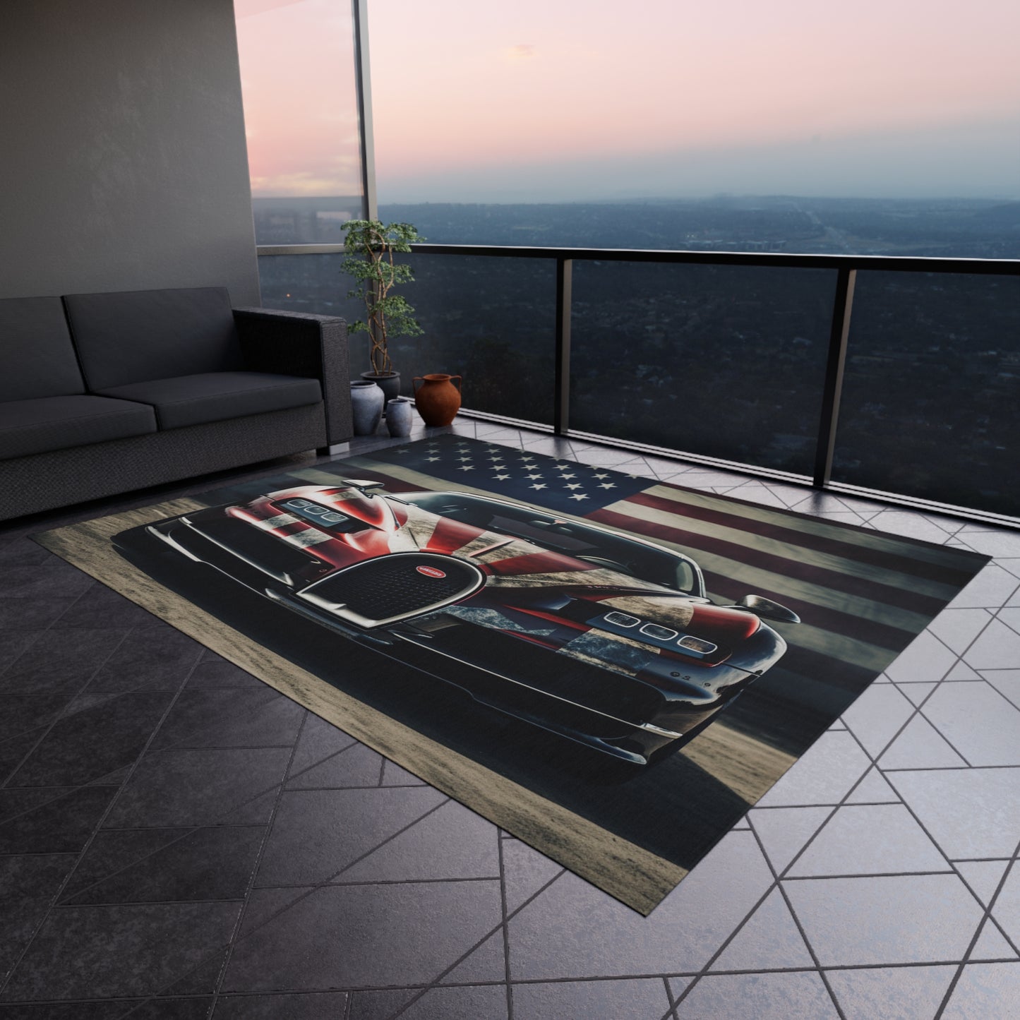 Outdoor Rug  American Flag Background Bugatti 3