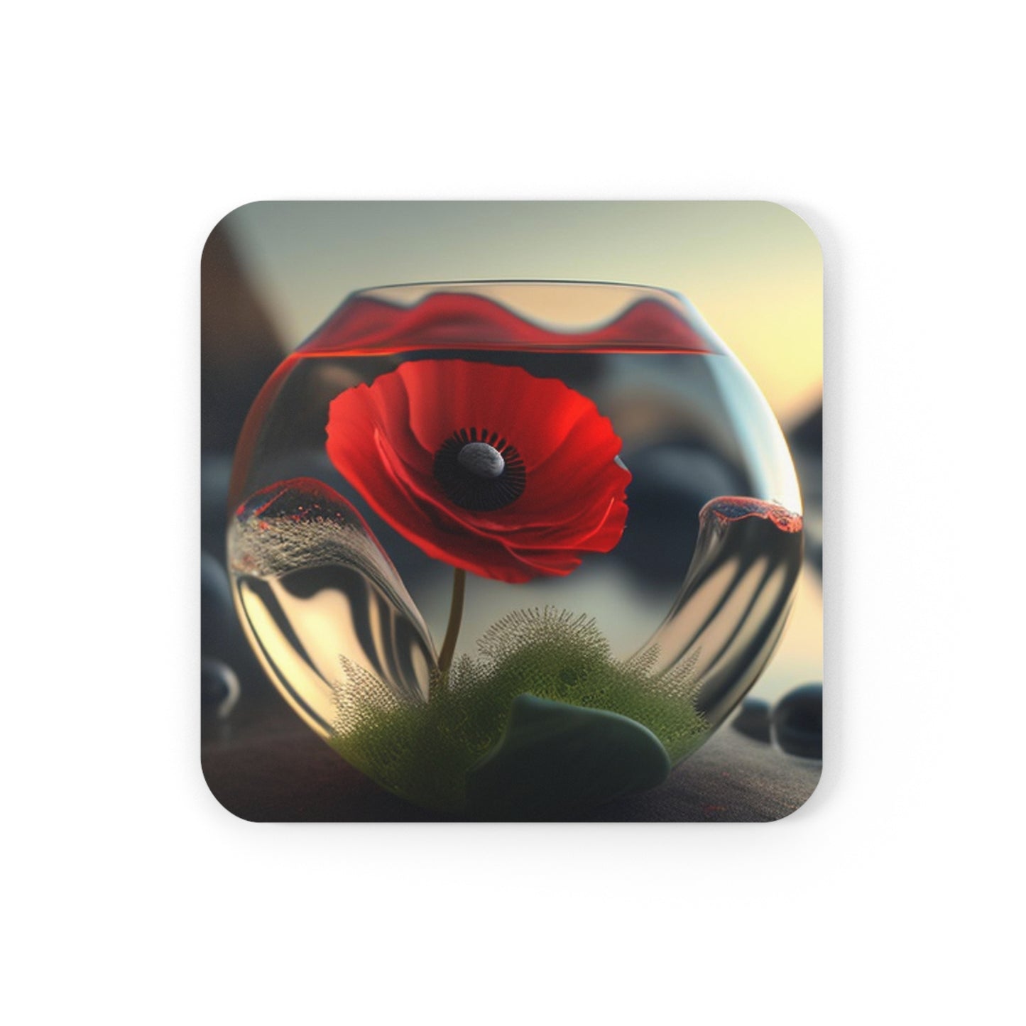 Corkwood Coaster Set Red Anemone in a Vase 3