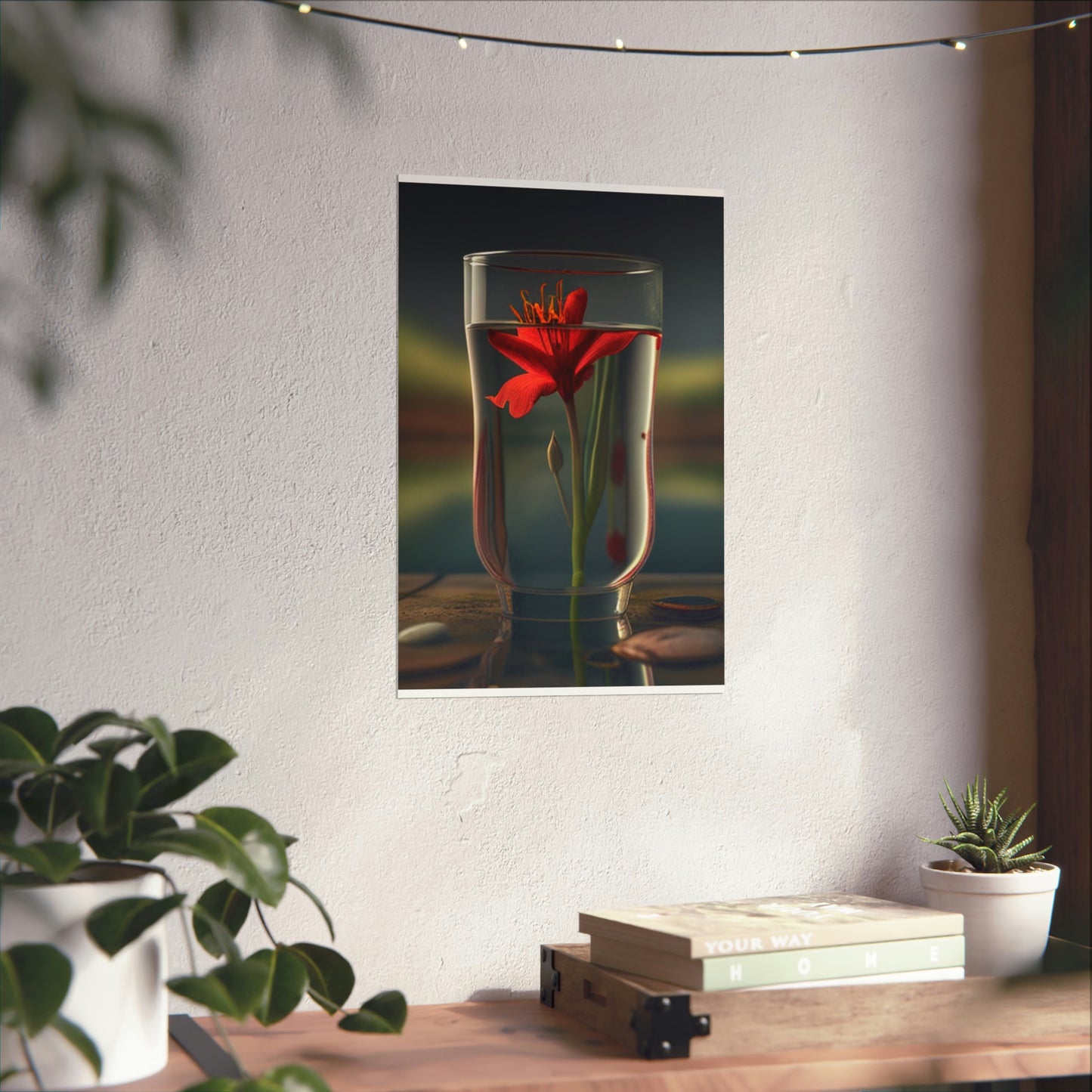 Premium Matte Vertical Posters Red Lily in a Glass vase 1