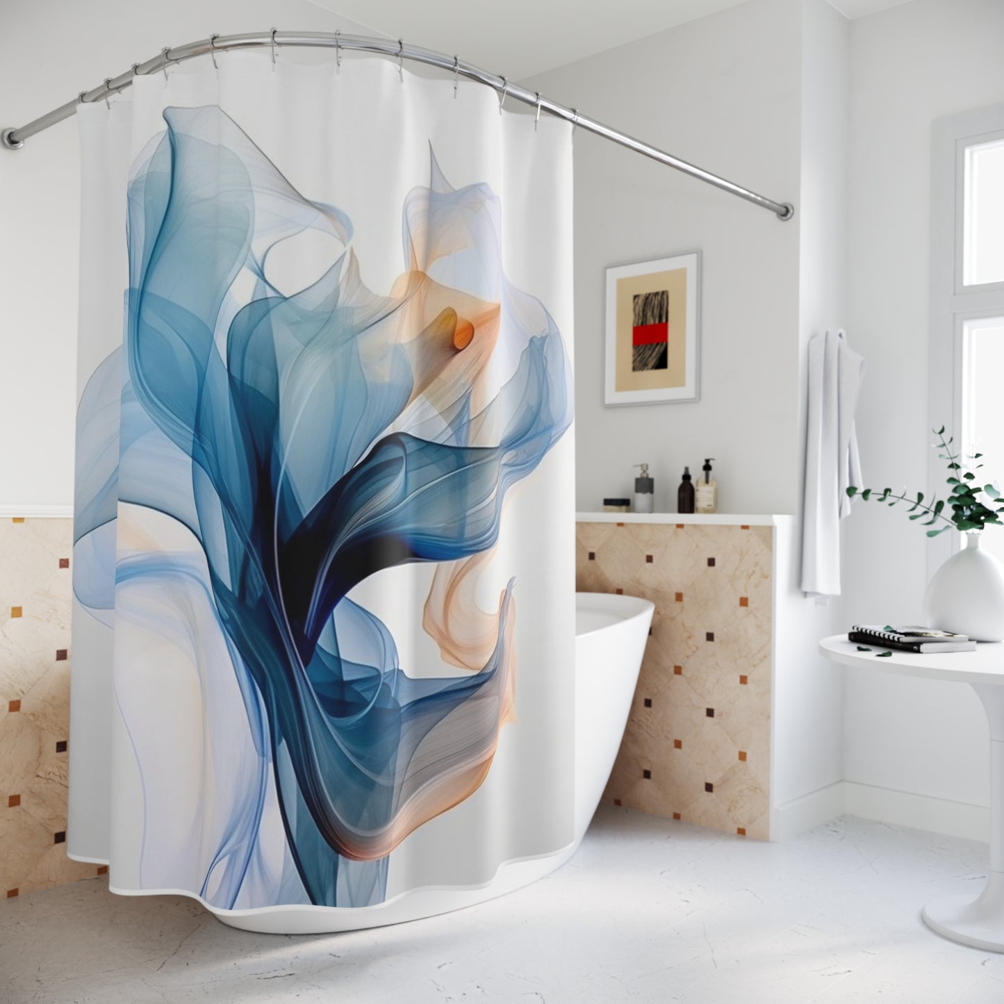 Polyester Shower Curtain Blue Tluip Abstract 3