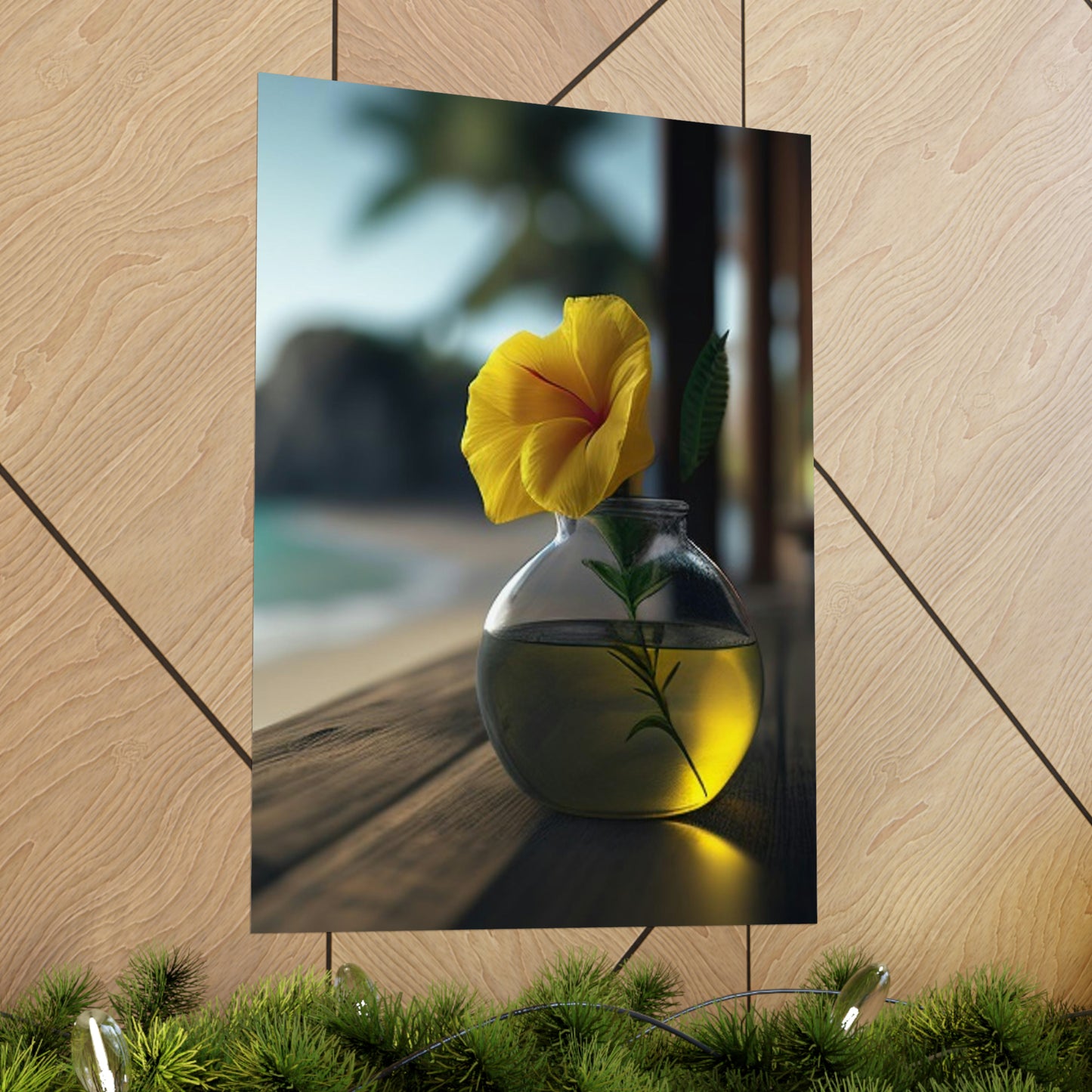 Premium Matte Vertical Posters Yellow Hibiscus Wood 3