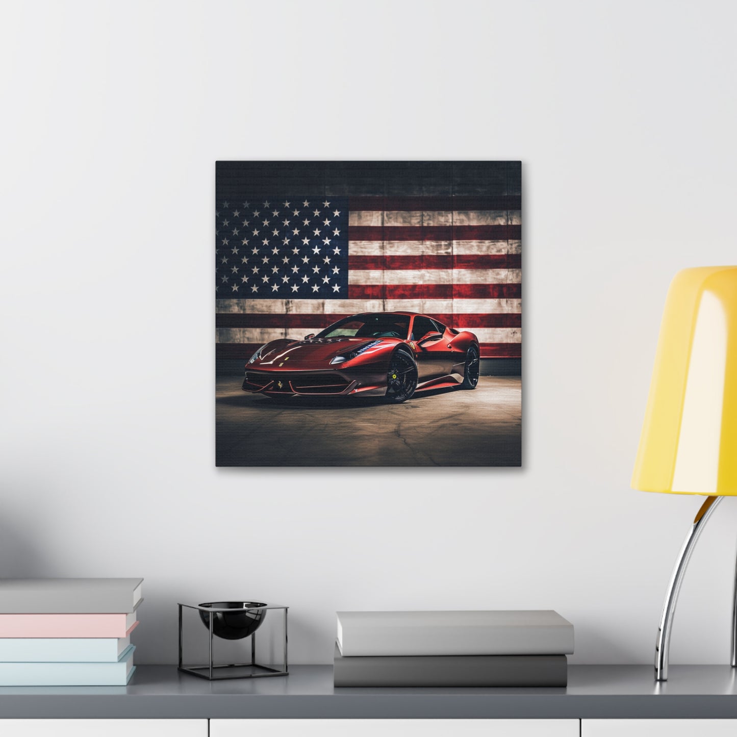 Canvas Gallery Wraps American Flag Background Ferrari 4