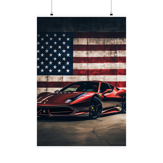 Premium Matte Vertical Posters American Flag Background Ferrari 4