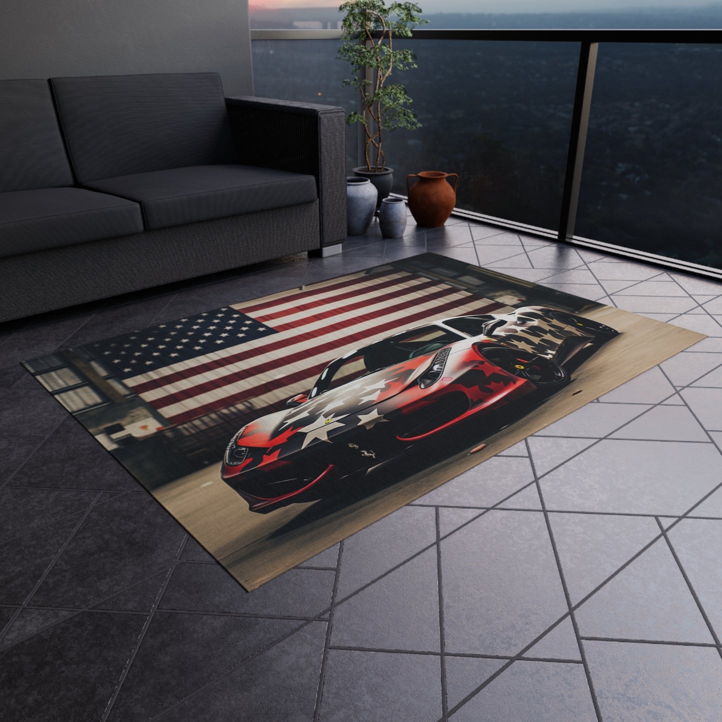 Outdoor Rug  American Flag Farrari 1