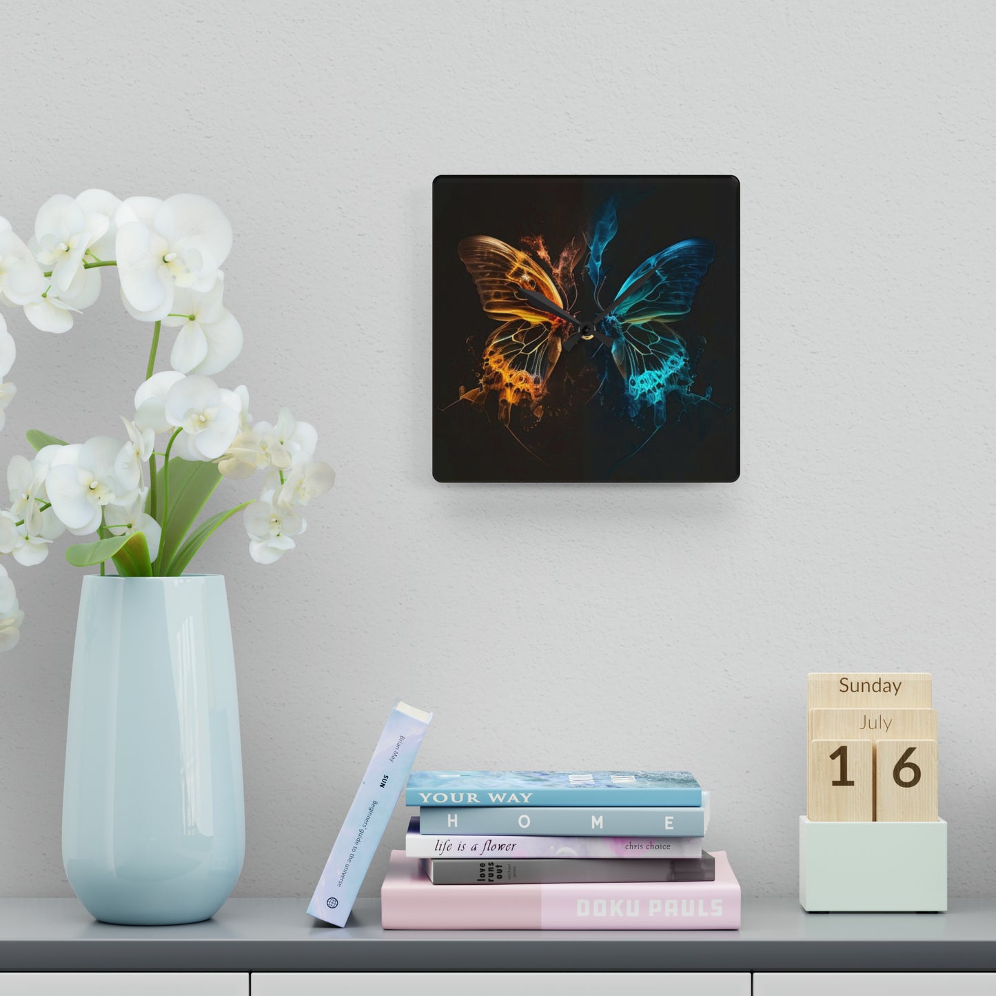 Acrylic Wall Clock Kiss Neon Butterfly 3