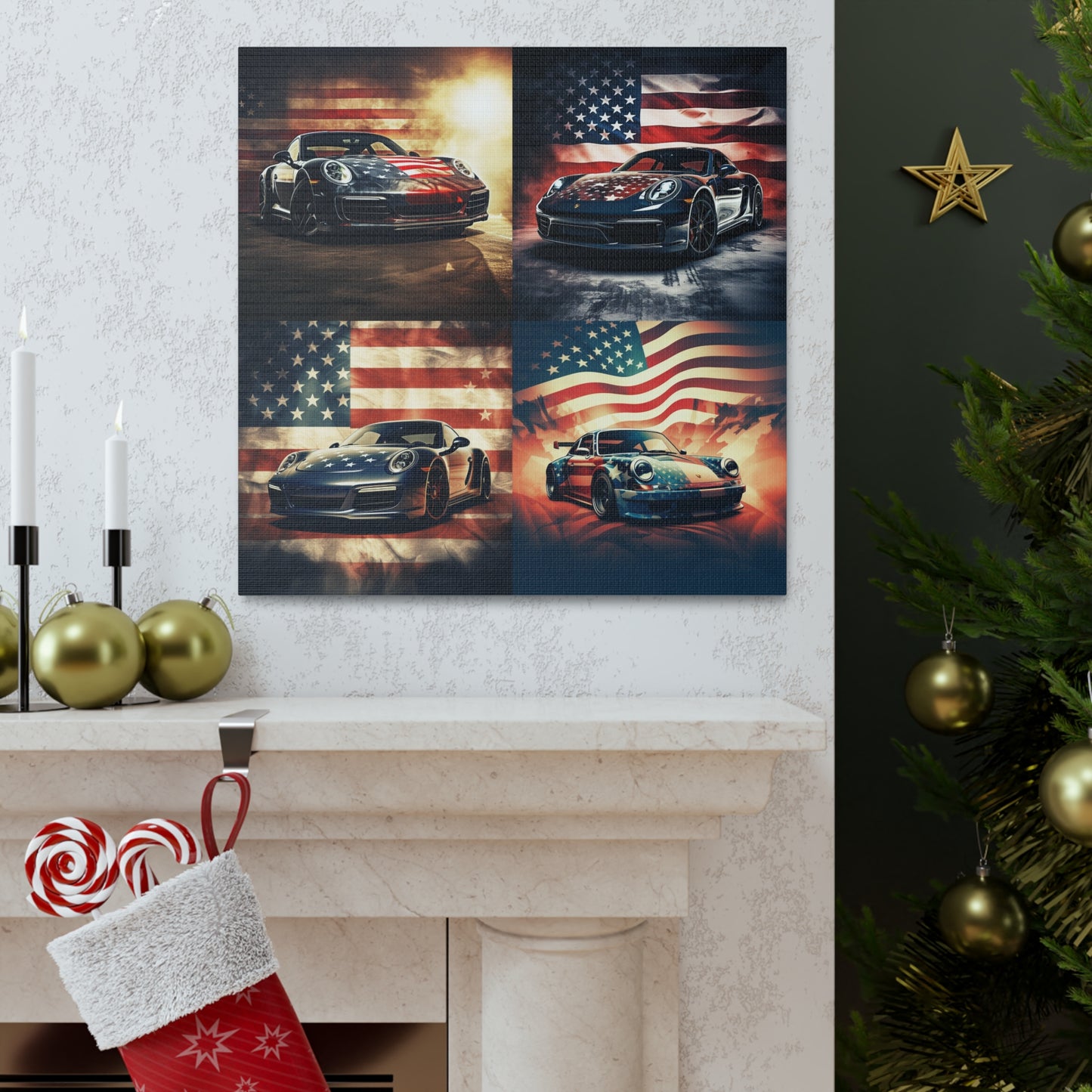 Canvas Gallery Wraps Abstract American Flag Background Porsche 5