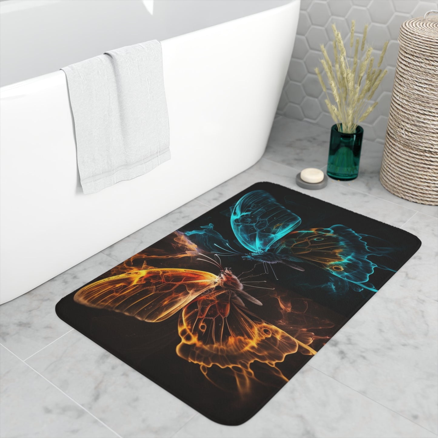 Memory Foam Bath Mat Kiss Neon Butterfly 6