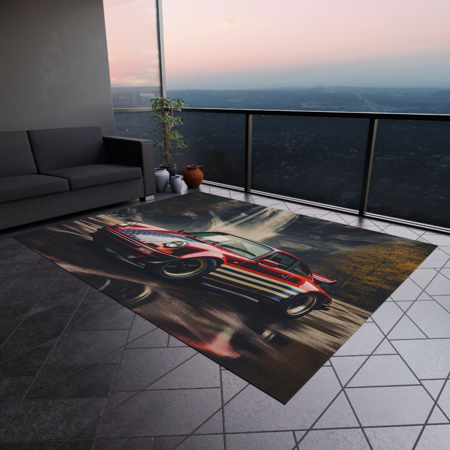 Outdoor Rug  American Flag Porsche Abstract 1