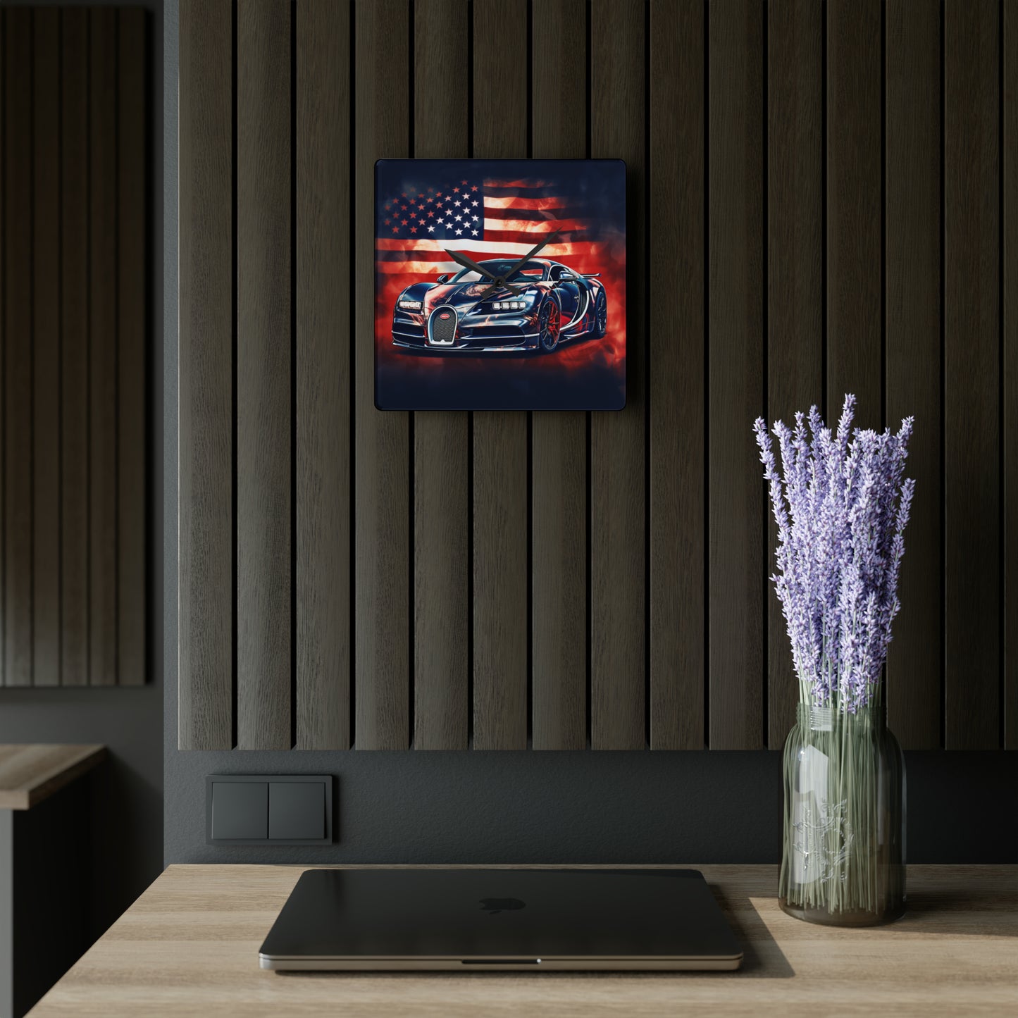 Acrylic Wall Clock Abstract American Flag Background Bugatti 4