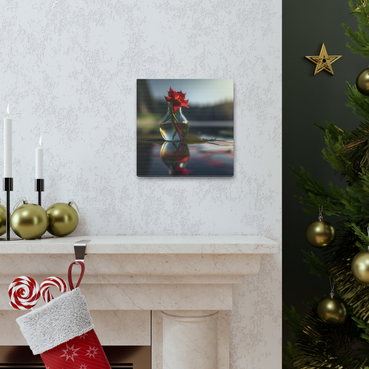 Canvas Gallery Wraps Red Lily in a Glass vase 3