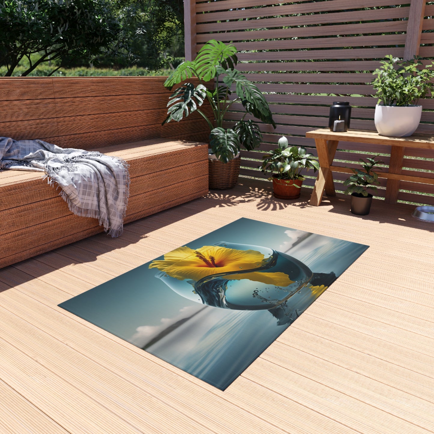 Outdoor Rug  Yellow Hibiscus glass 4