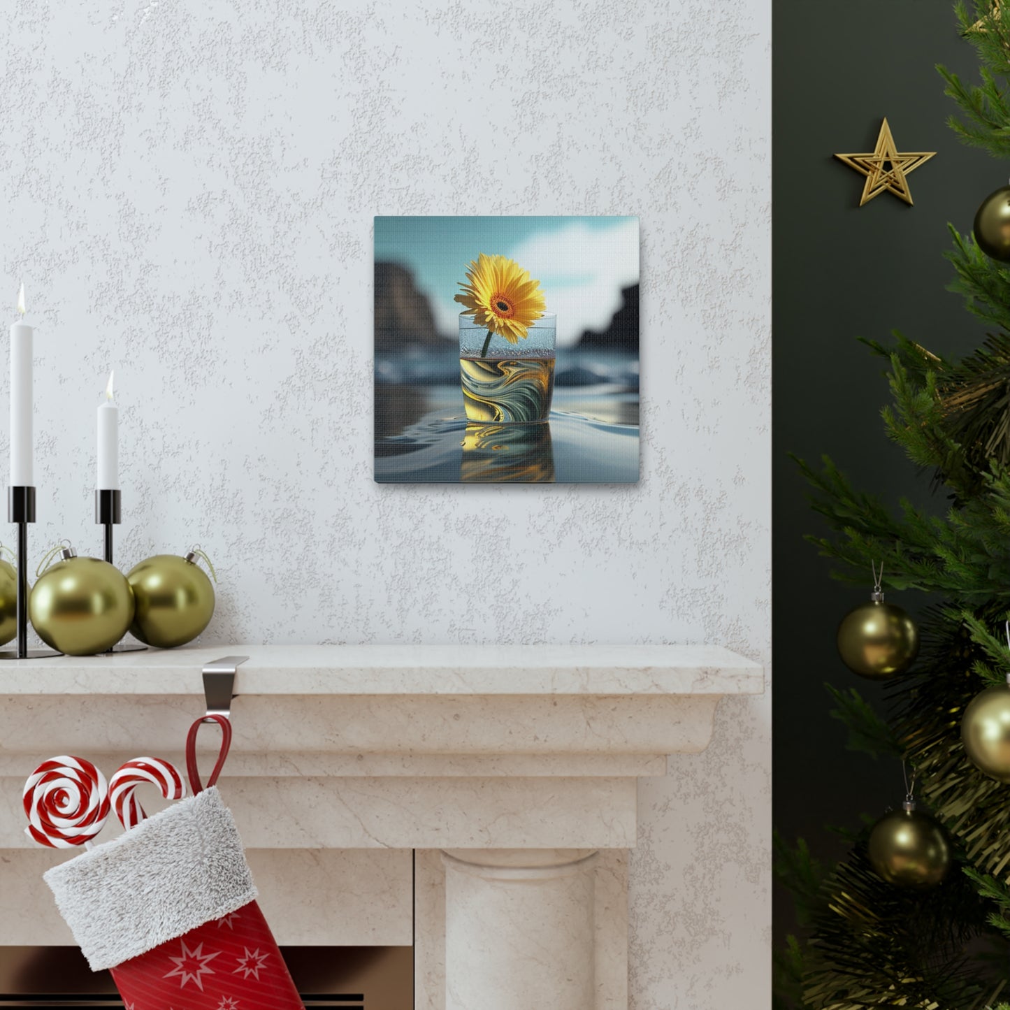 Canvas Gallery Wraps yello Gerbera glass 2