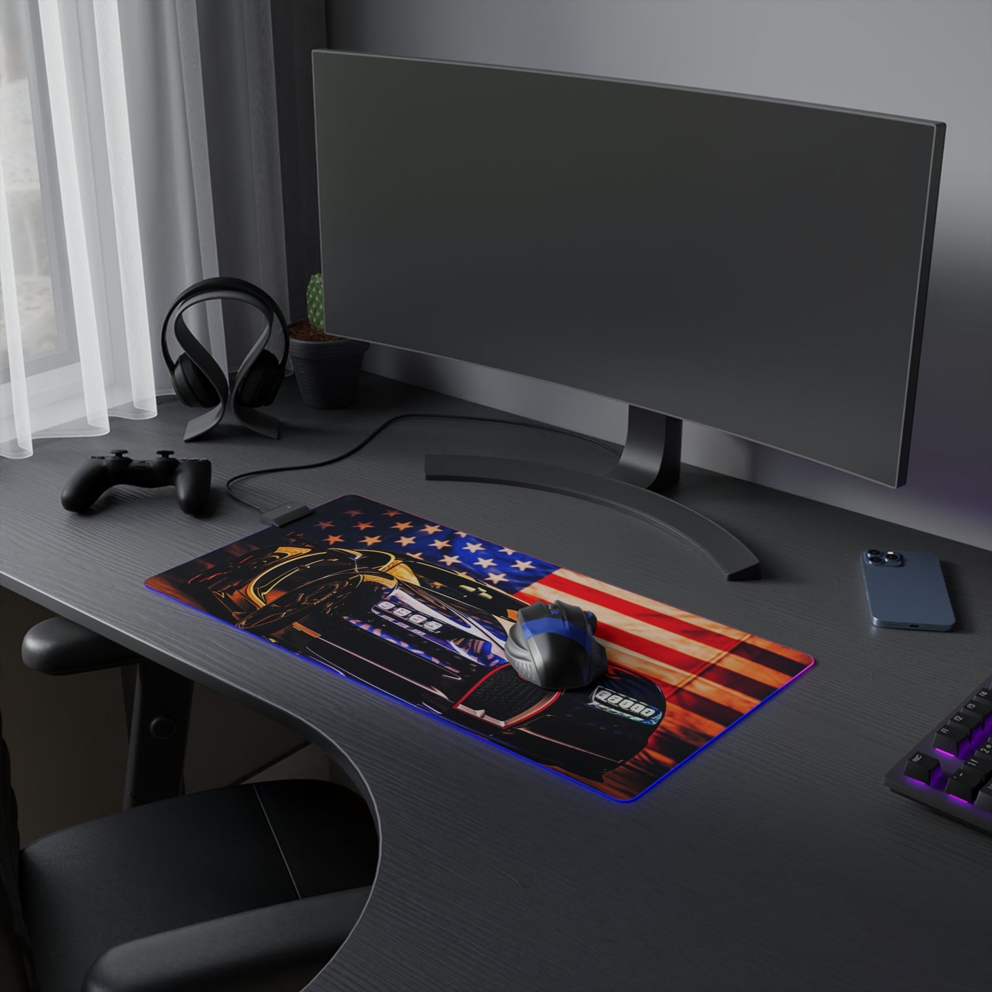 LED Gaming Mouse Pad Macro Bugatti American Flag 4