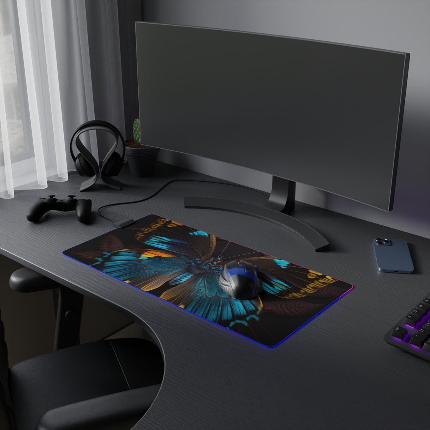 LED Gaming Mouse Pad Neon Butterfly Flair 1