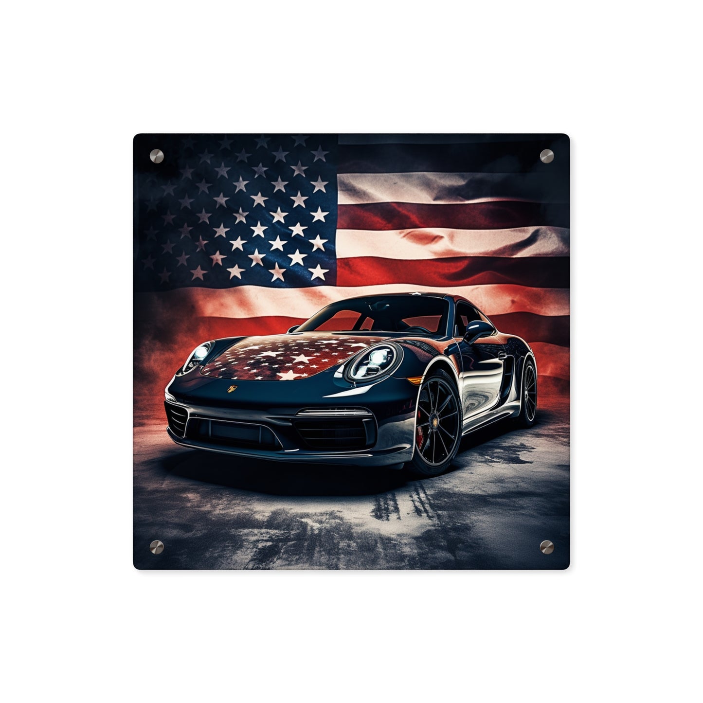 Acrylic Wall Art Panels Abstract American Flag Background Porsche 2