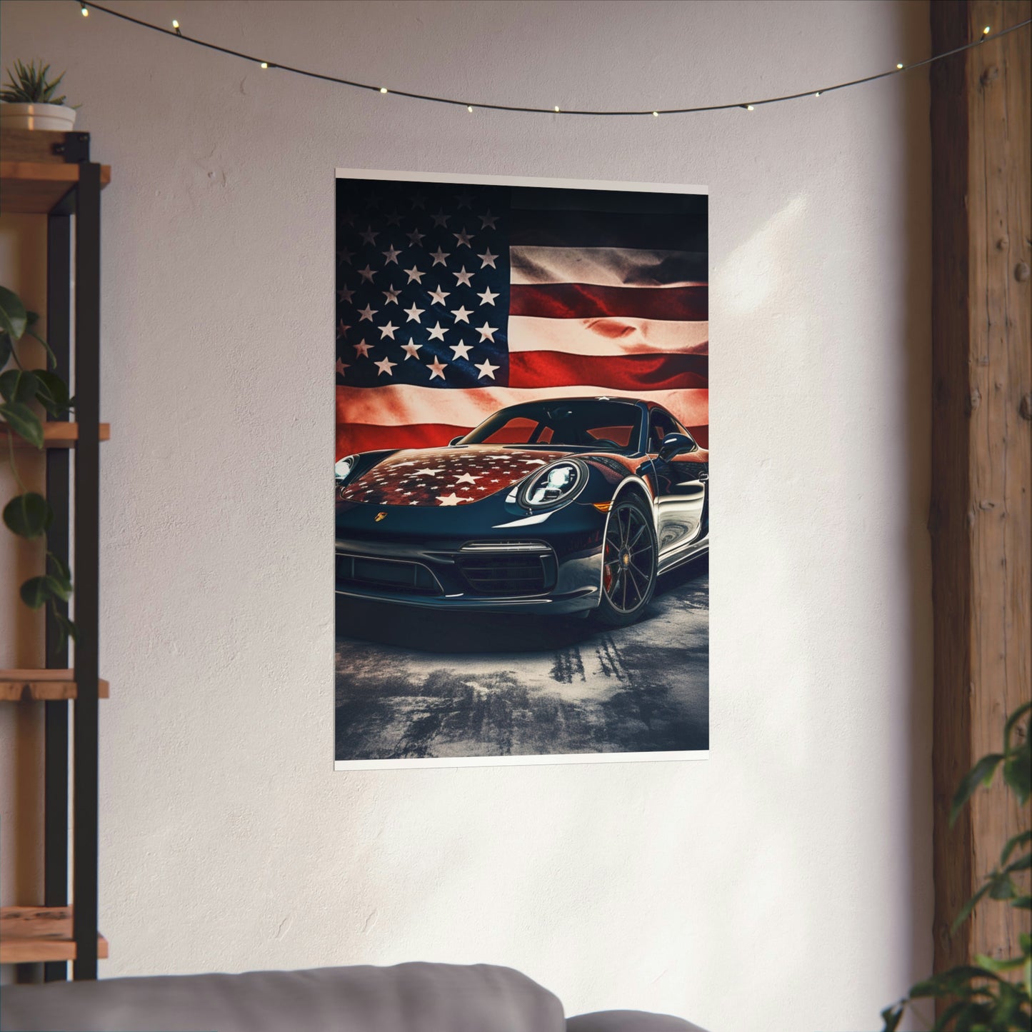 Premium Matte Vertical Posters Abstract American Flag Background Porsche 2