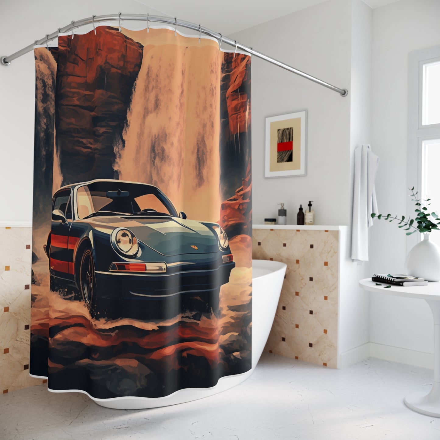Polyester Shower Curtain American Flag Porsche Abstract 3