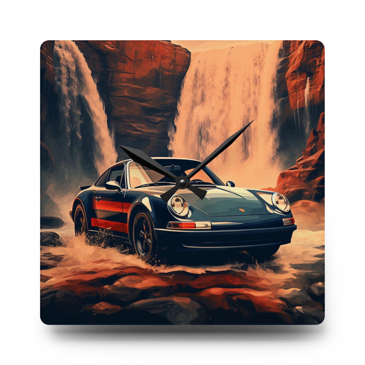 Acrylic Wall Clock American Flag Porsche Abstract 3