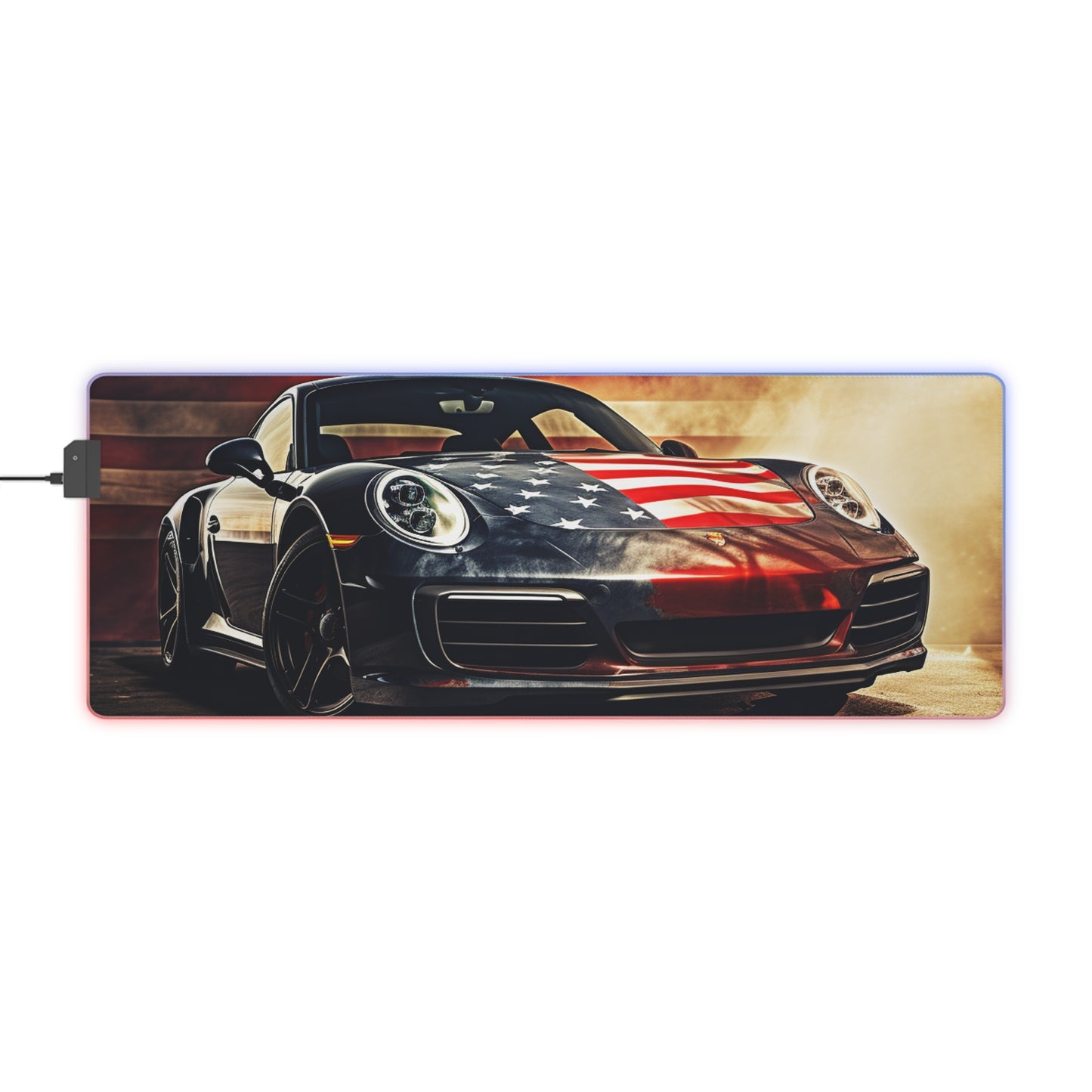 LED Gaming Mouse Pad Abstract American Flag Background Porsche 1